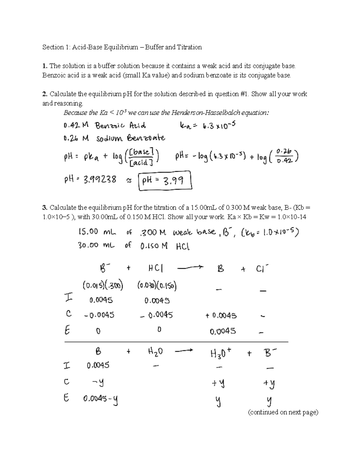 Chem 14BL Homework 6 Assignment - Section 1: Acid-Base Equilibrium ...