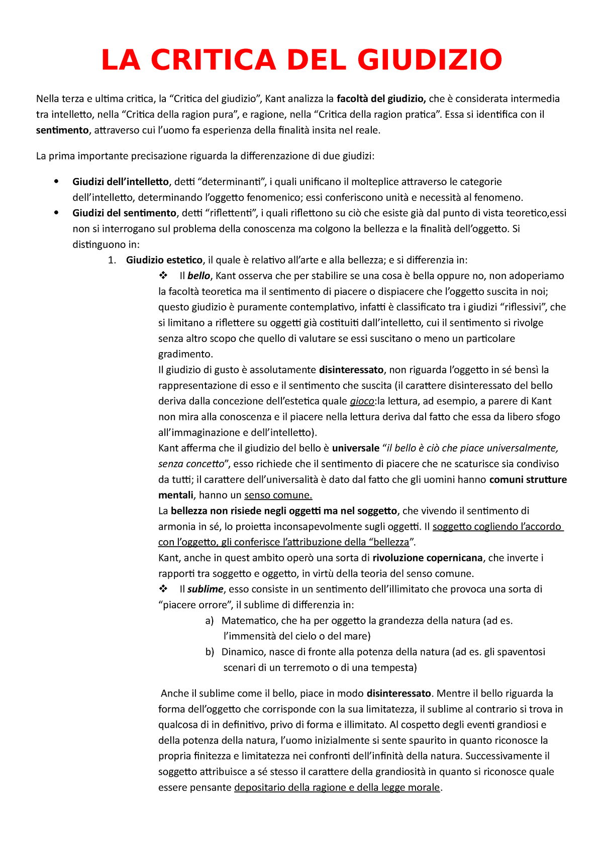 La morte della pizia riassunto, Appunti di Estetica