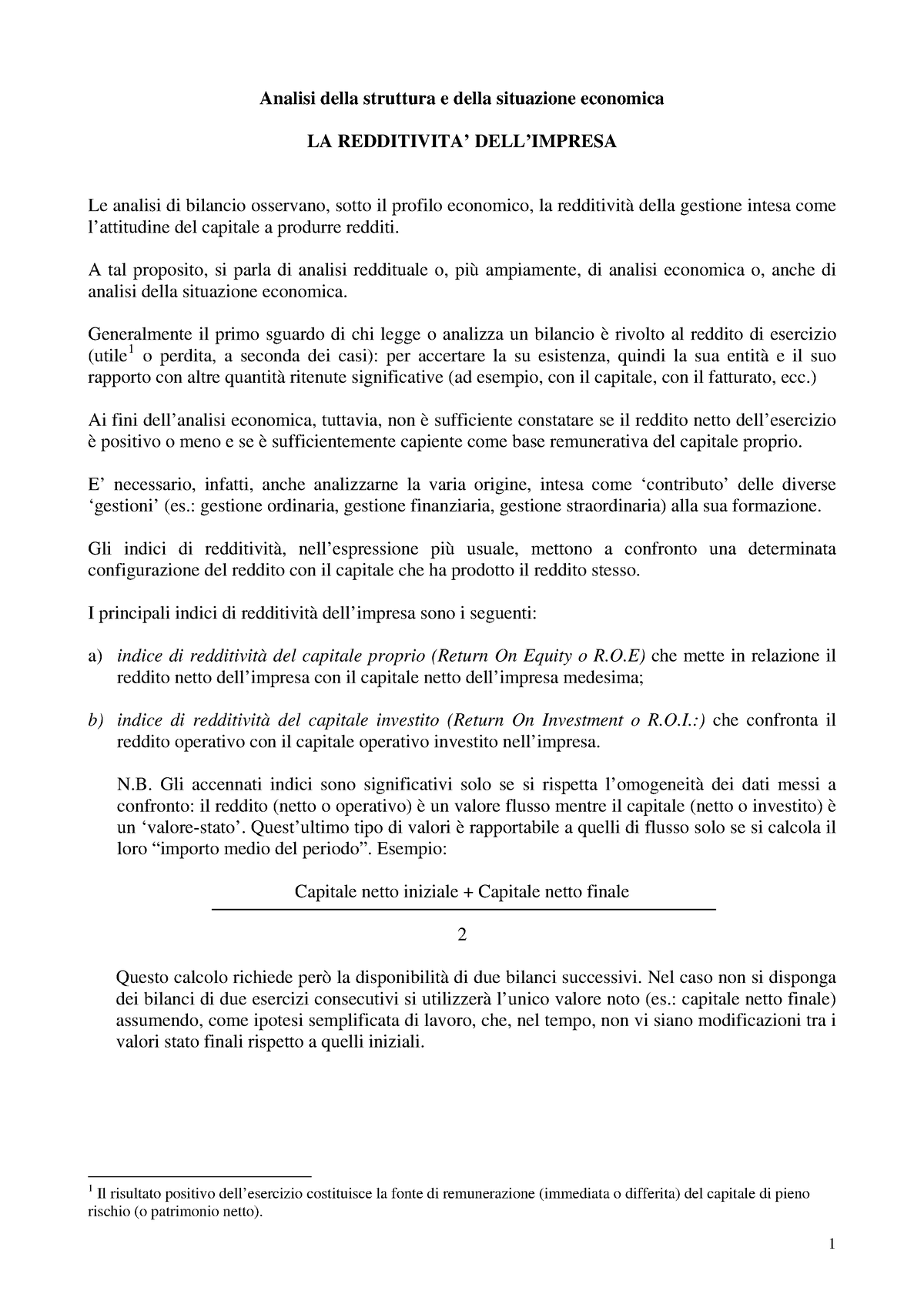 Analisi Redditivita Analisi Della Struttura E Della Situazione Economica La Redditivita