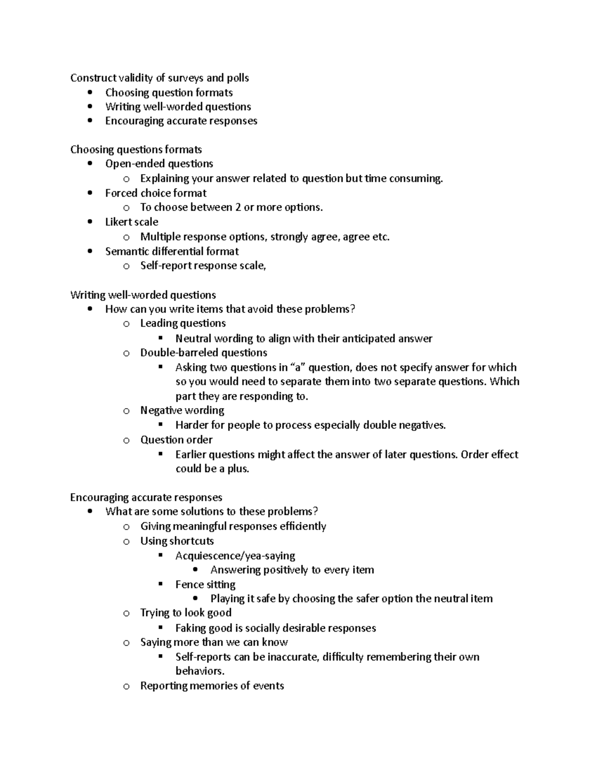 Construct validity of surveys and polls - Forced choice format o To ...