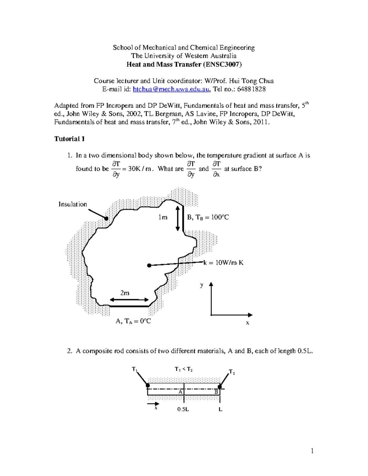 Tutorial 1 questions - School of Mechanical and Chemical Engineering ...