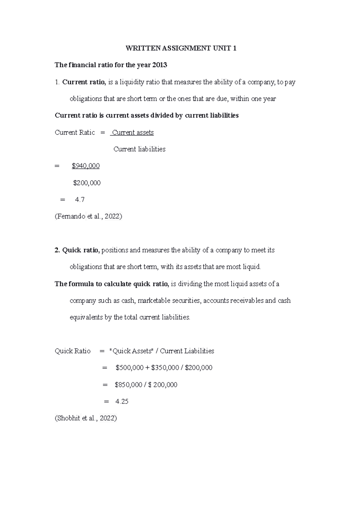 finance written assignment