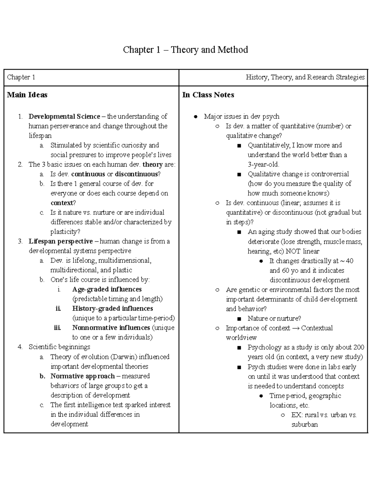 DEV Psych CH 1 - Both Chapter 1 textbook important topics and in class ...