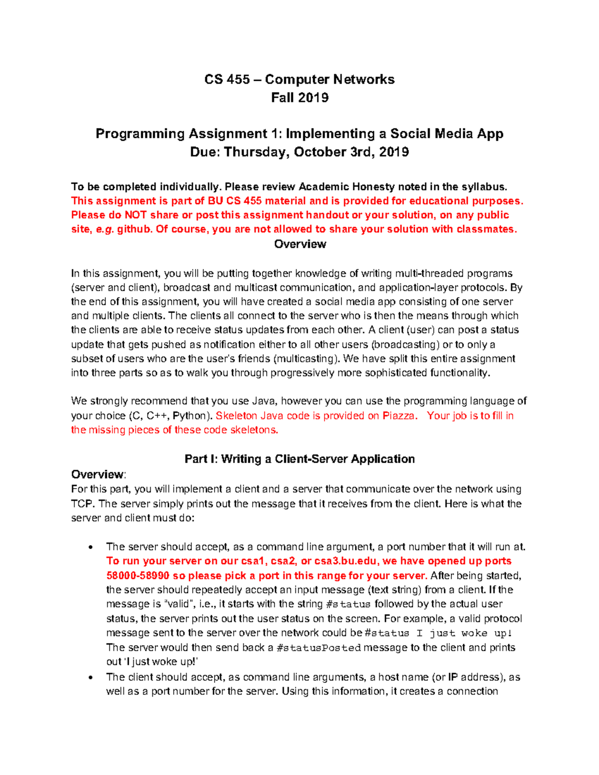 CS 455 Computer Networks Fall 2019 Programming Assignment 1 ...