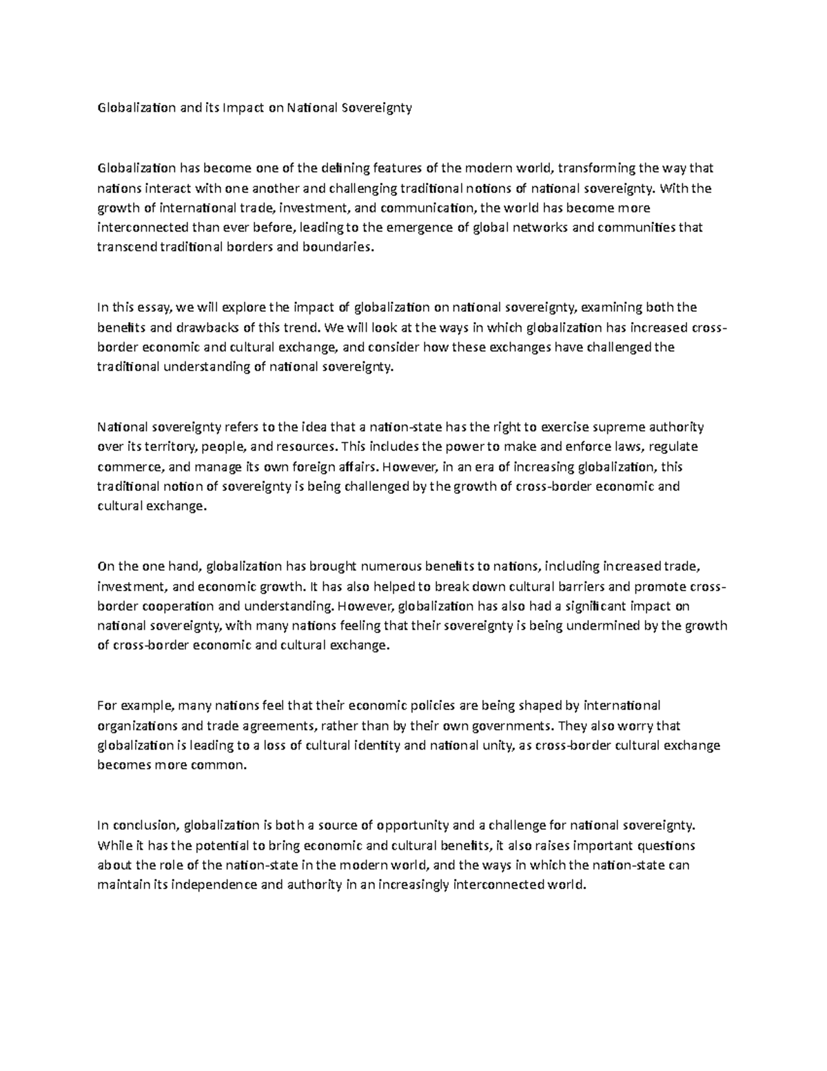 Globalization And Its Impact On National Sovereignty Globalization