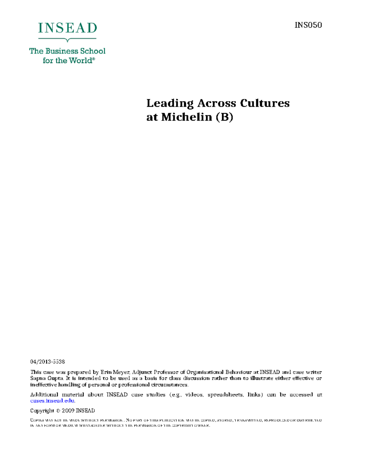 Michellin-case-B - TDVH - INS Leading Across Cultures At Michelin (B ...