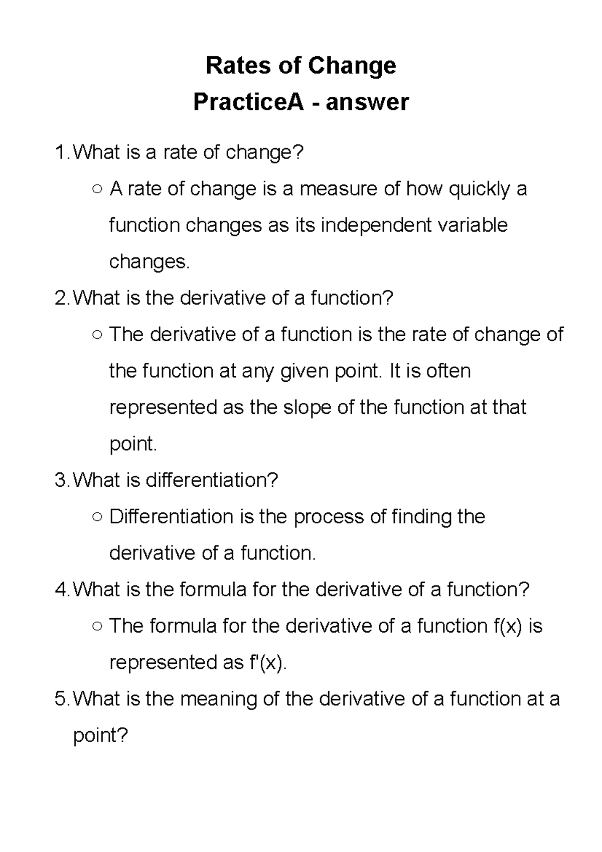 Rates Of Change Practice A Answer Rates Of Change PracticeA