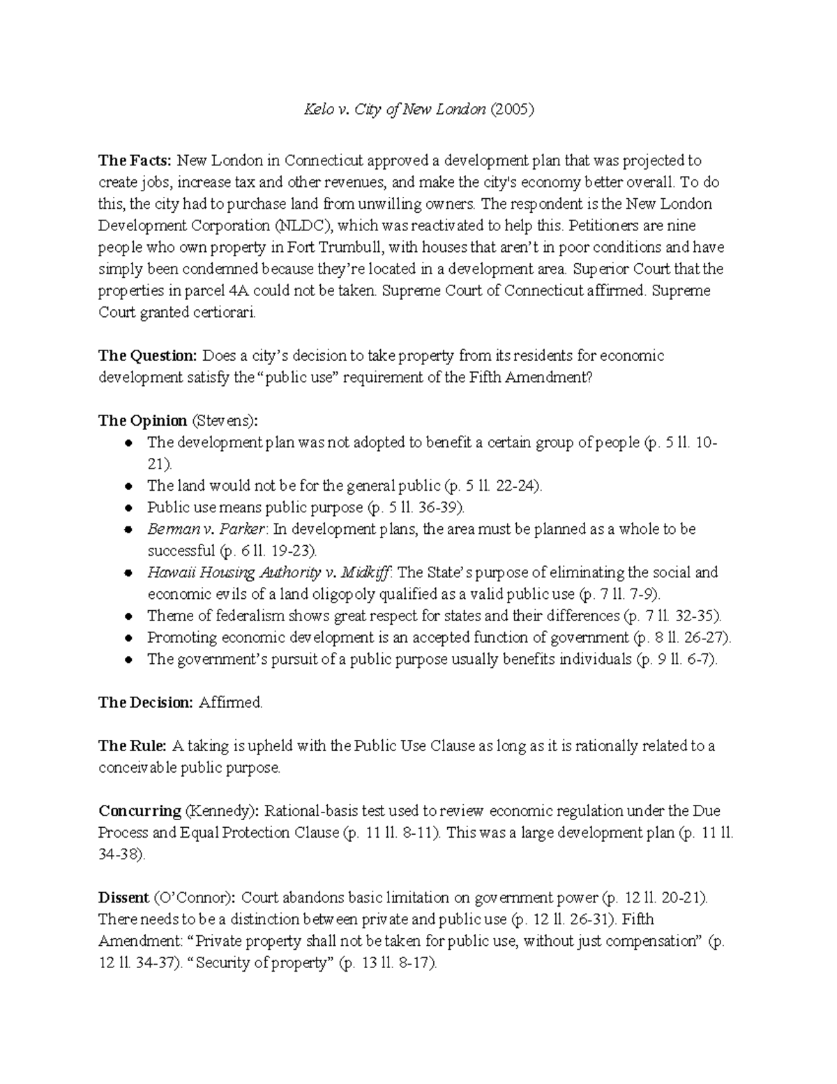 Kelo v. City of New London Brief - Kelo v. City of New London (2005