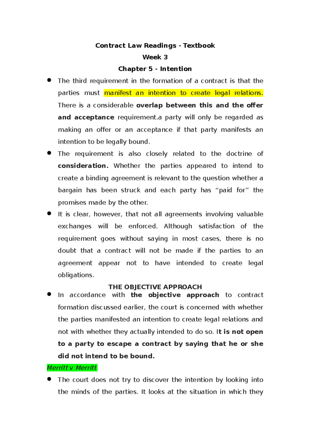 Week 3 - Book notes - Contract Law Readings - Textbook Week 3 Chapter 5 ...
