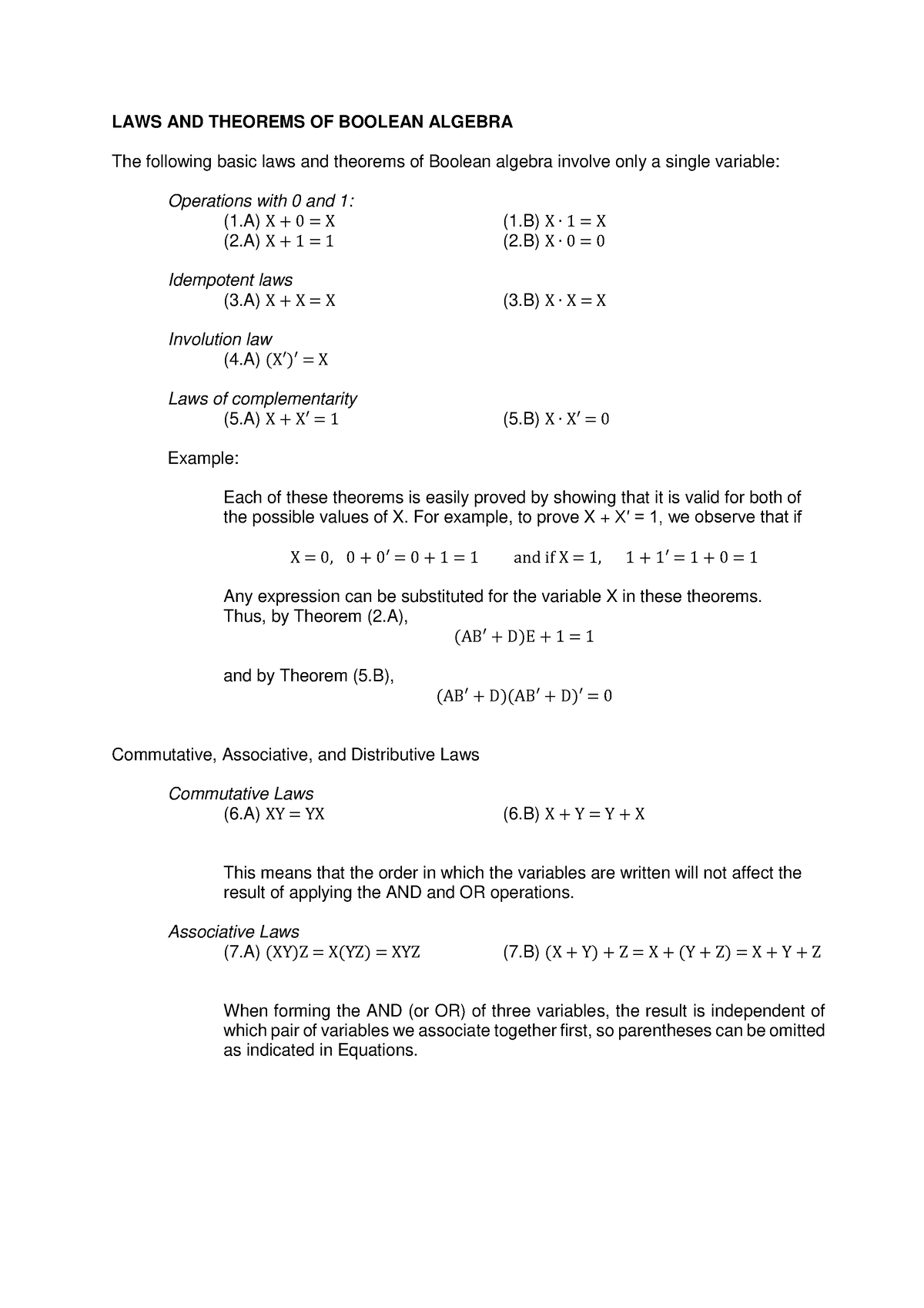 LAWS AND Theorems OF Boolean Algebra (Re-updated) - LAWS AND THEOREMS ...