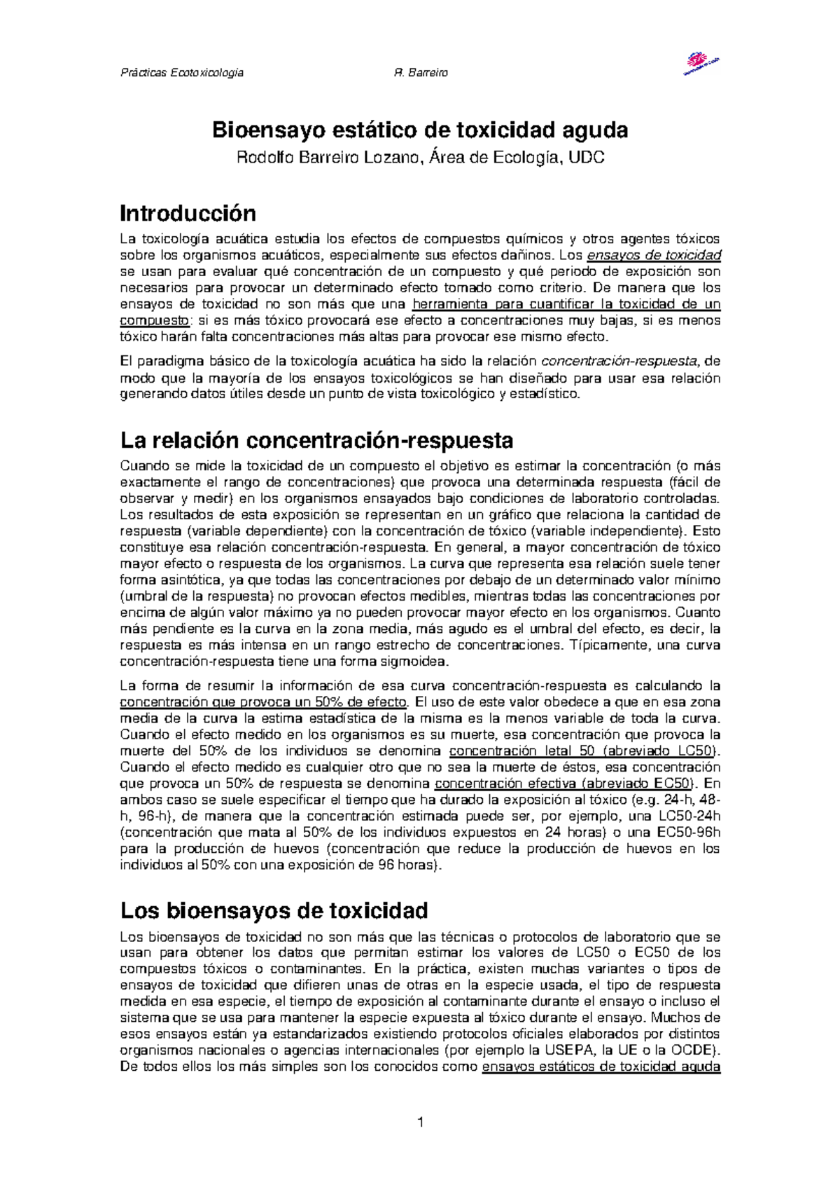 Practica 3 Ensayo Toxicidad - Bioensayo Estático De Toxicidad Aguda ...