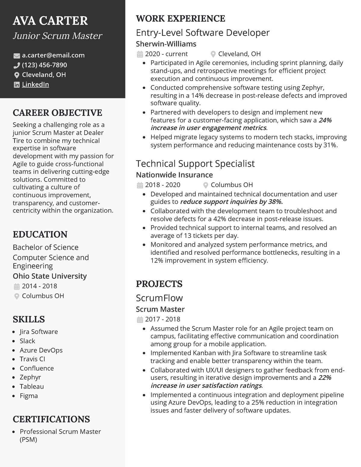 Junior scrum master resume example - AVA CARTER Junior Scrum Master a ...