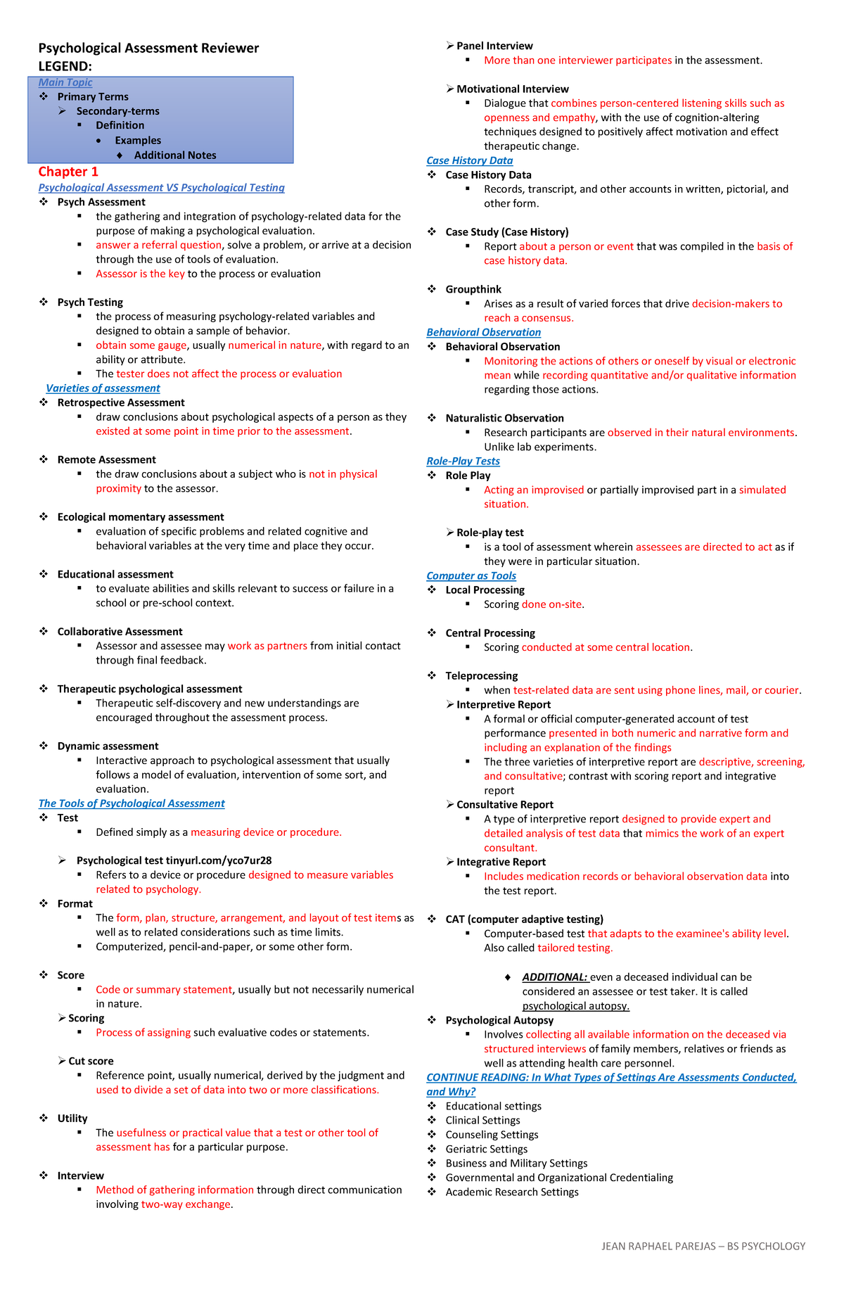 Psychological Assessment Reviewer Chapter 1 10 - Psychological ...