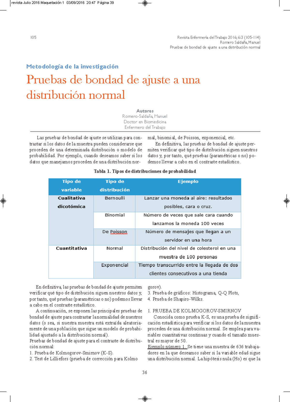 Dialnet Pruebas De Bondad De Ajuste Auna Distribucion Normal Revista Enfermer A