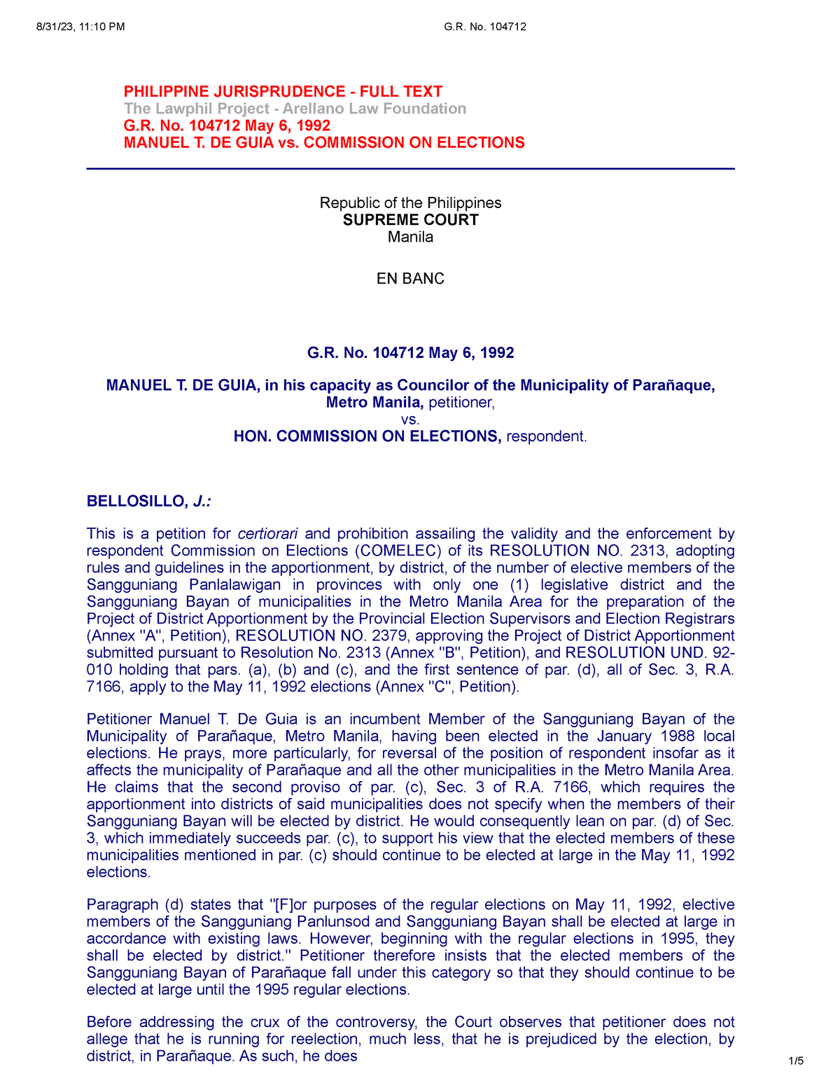 G.R. No. 104712 - LAW NOTES - PHILIPPINE JURISPRUDENCE - FULL TEXT The ...