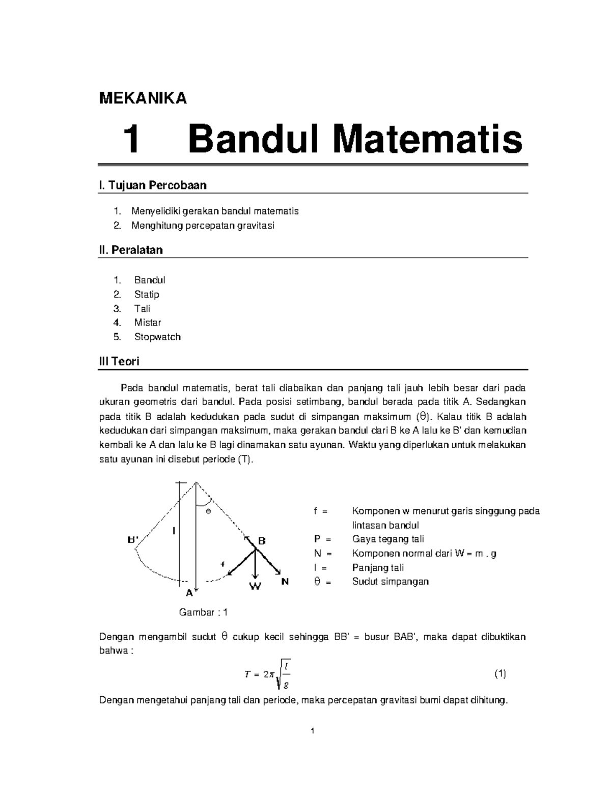 M1 - Modul M1 Bandul Sistematis - 1 MEKANIKA 1 Bandul Matematis I ...