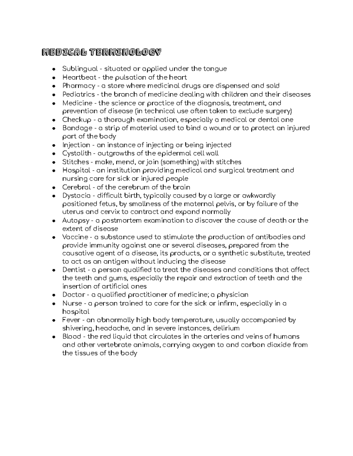 1 Medical terminology Medical Terminology Sublingual situated or