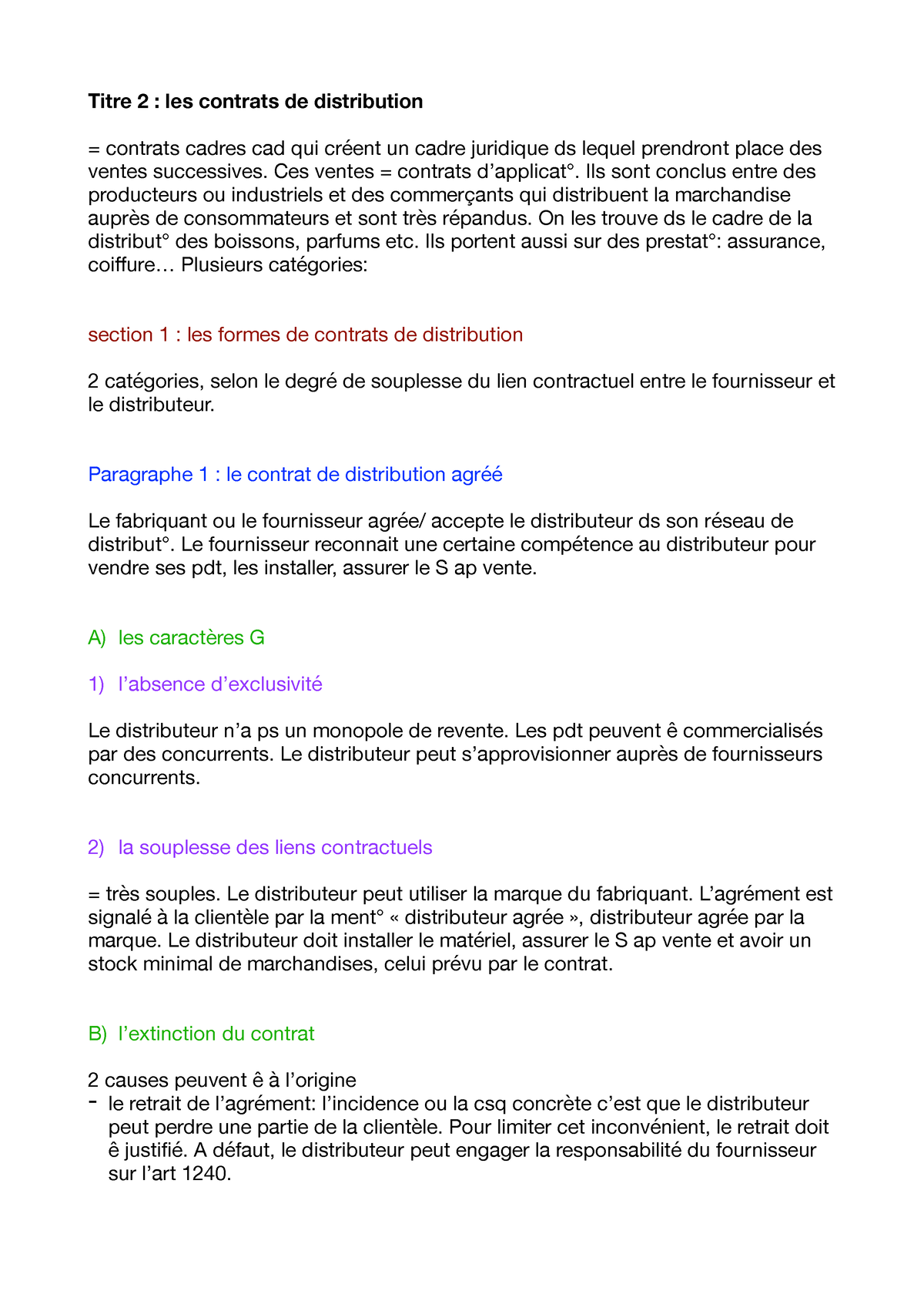 Titre 2 - Cours - Titre 2 : Les Contrats De Distribution = Contrats ...