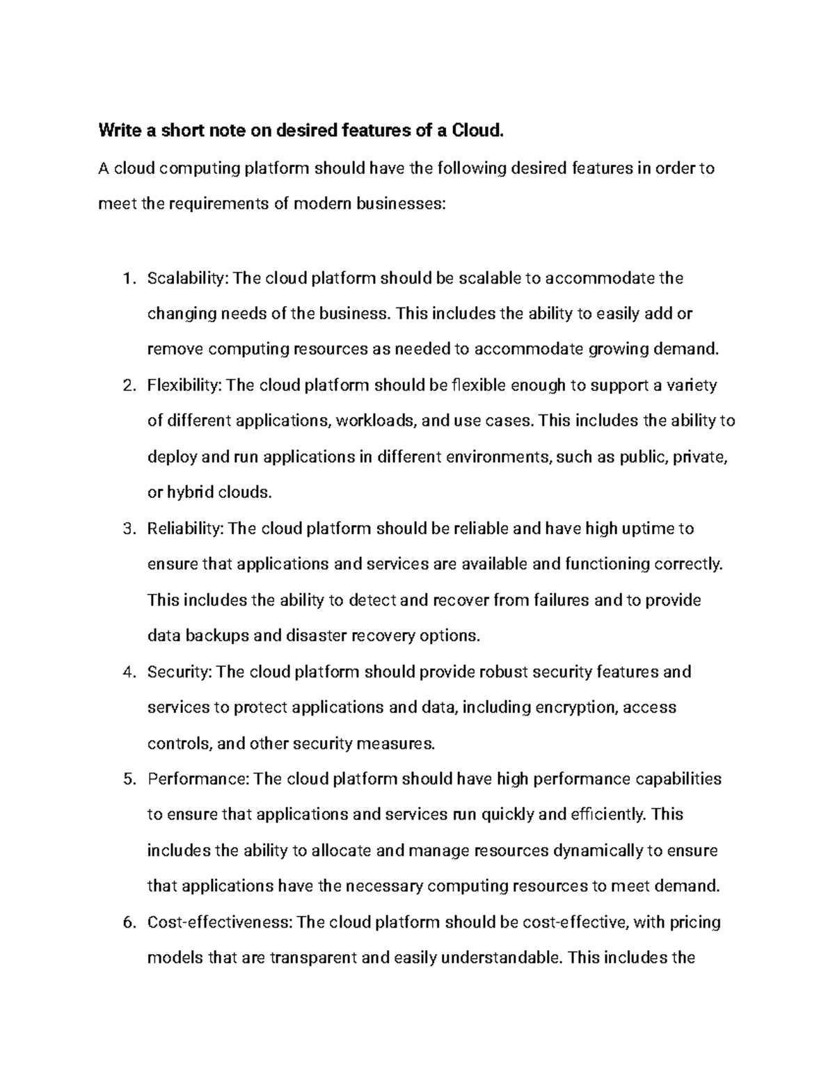 Write A Short Note On Desired Features Of A Cloud A Cloud Computing