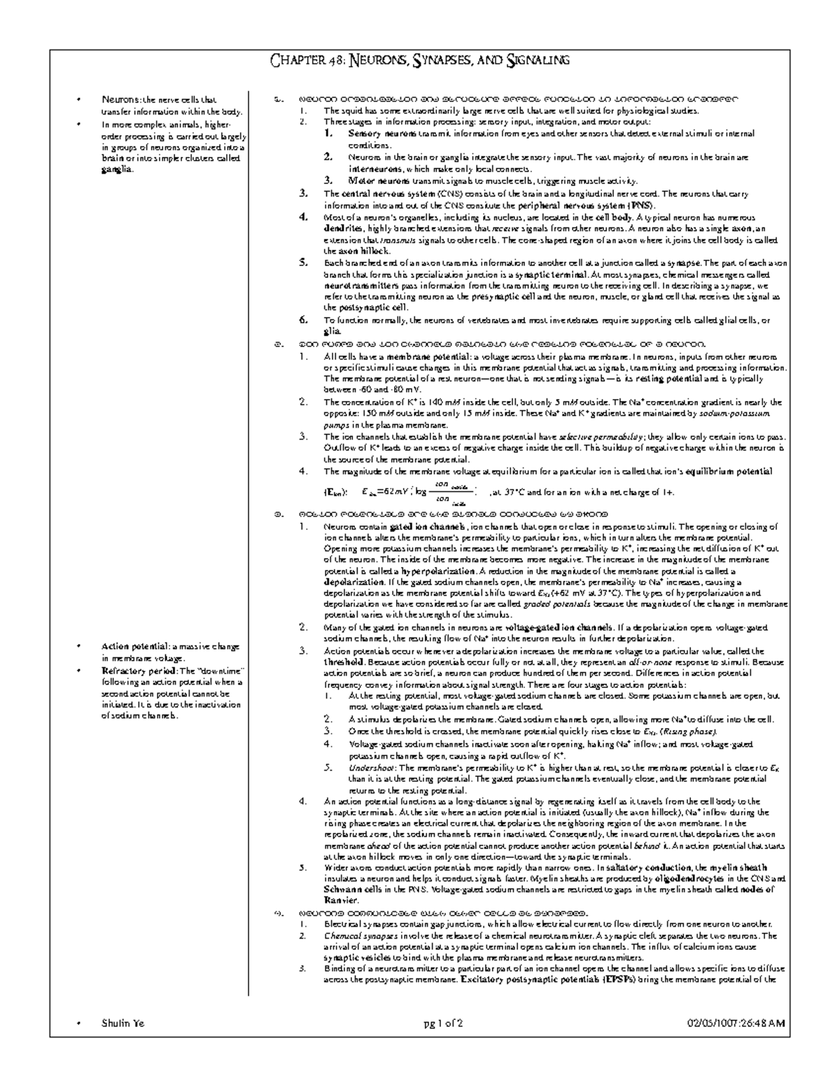 New Bio Notes-34 - Biology notes - • Neurons: the nerve - Studocu