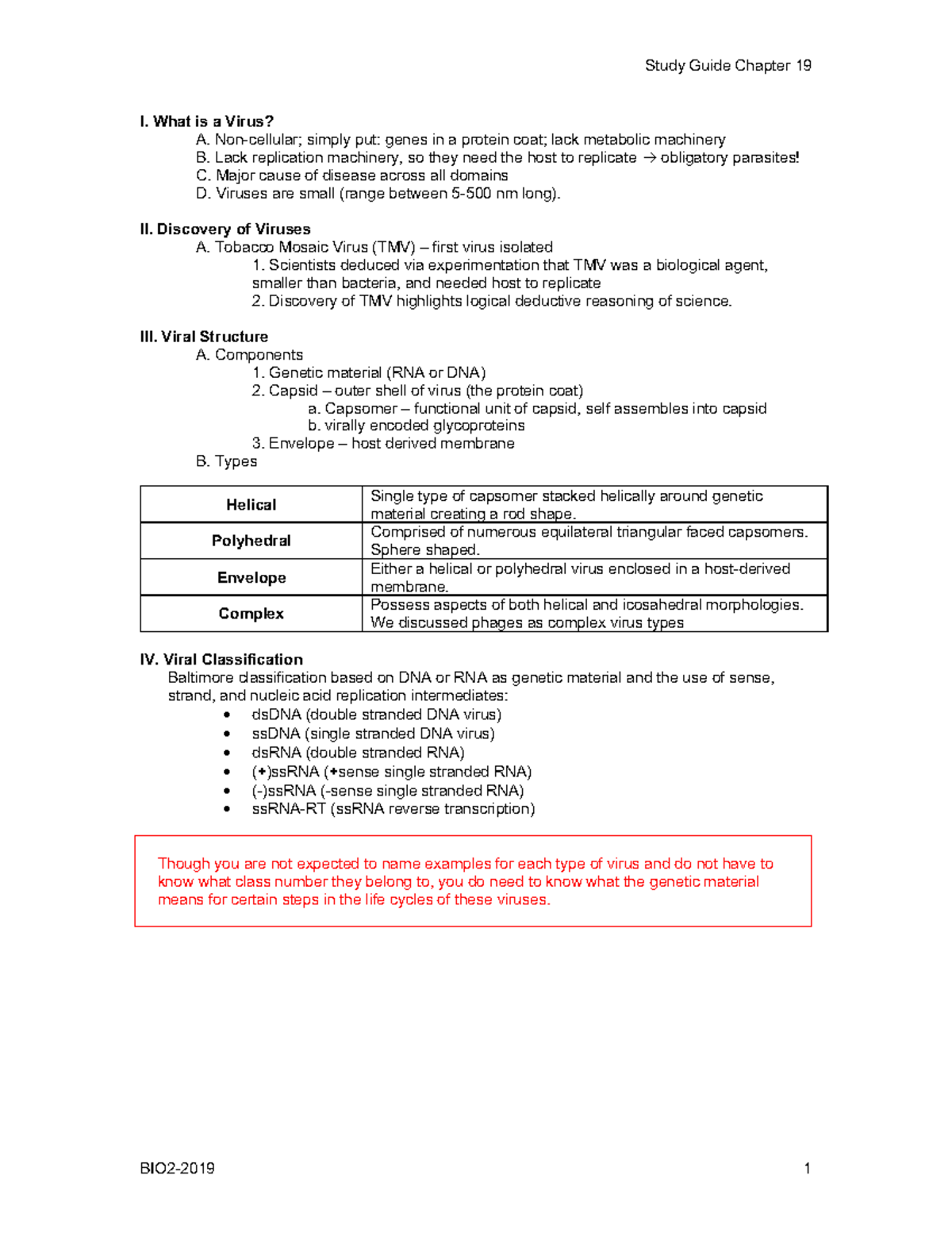 Bio II Ch19 Study Guide - Study Guide Chapter 19 I. What is a Virus? A ...
