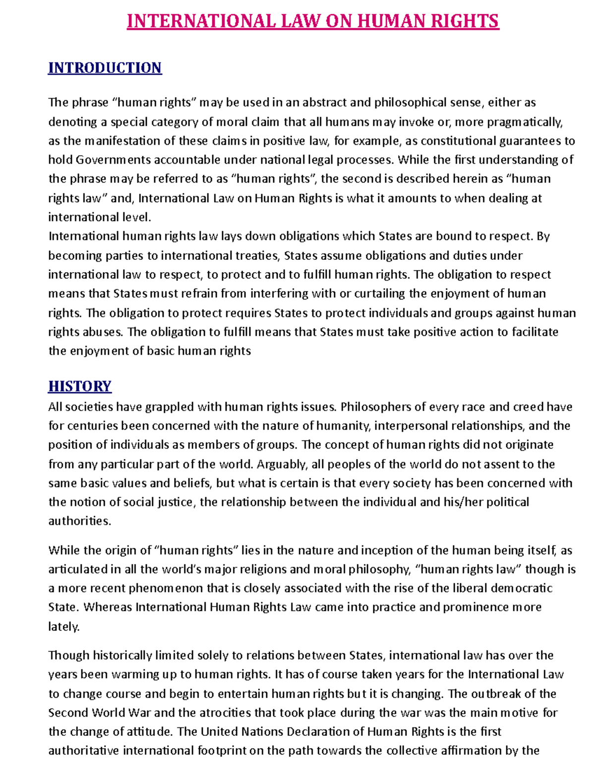 International law on human rights - INTERNATIONAL LAW ON HUMAN RIGHTS ...