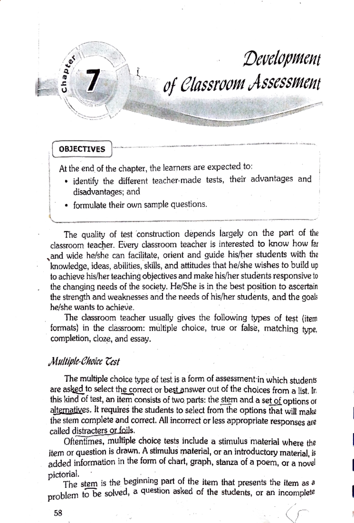 Educ 6 Chapter 7 - Education - Developmcnt e 7 of Classroom Assessment ...