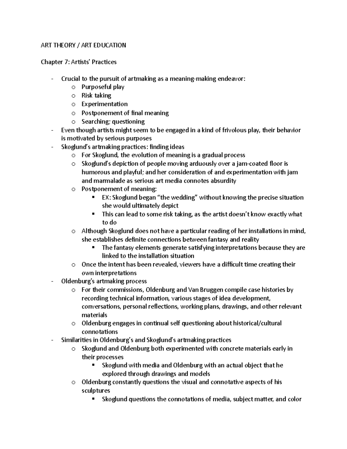 ART Theory 6 Lecture notes comparing and contrasting two artists and