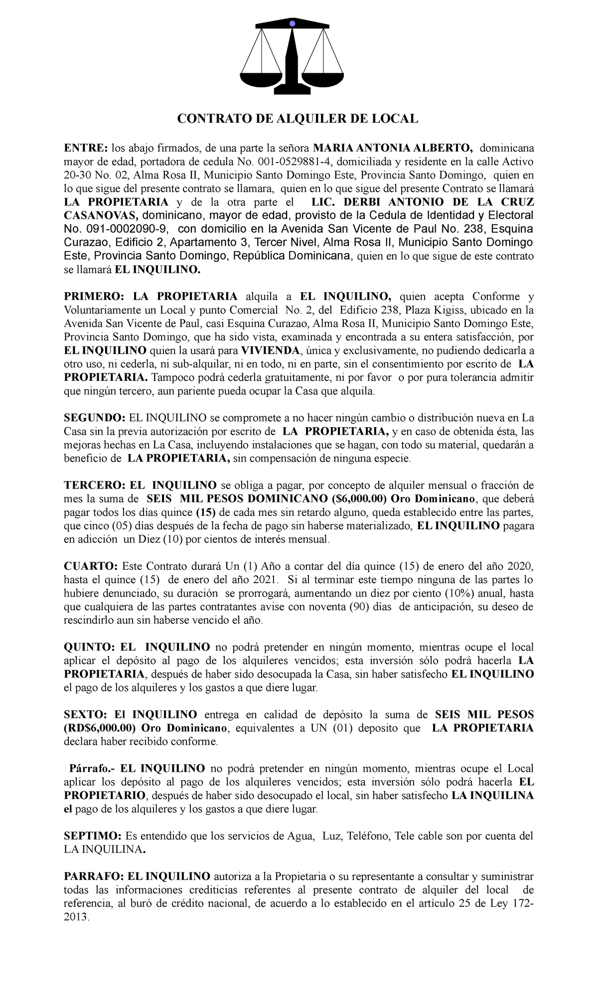 Se Puede Pagar Un Año Entero De Alquiler CONT. DE ALQ. CASA DE Femenino A FEM. Maria Antonia Derbi 3 - CONTRATO DE  ALQUILER DE LOCAL ENTRE: - StuDocu