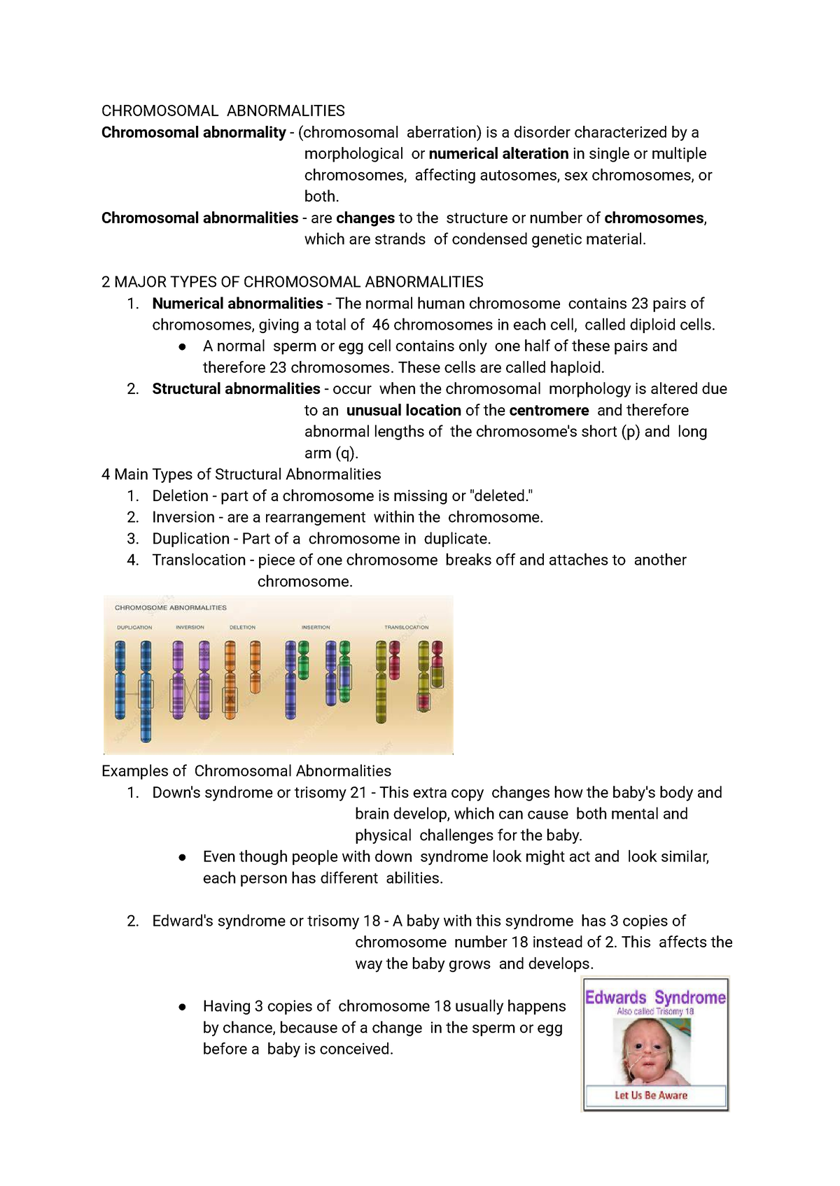 Chromosomal Abnormalities - CHROMOSOMAL ABNORMALITIES Chromosomal ...