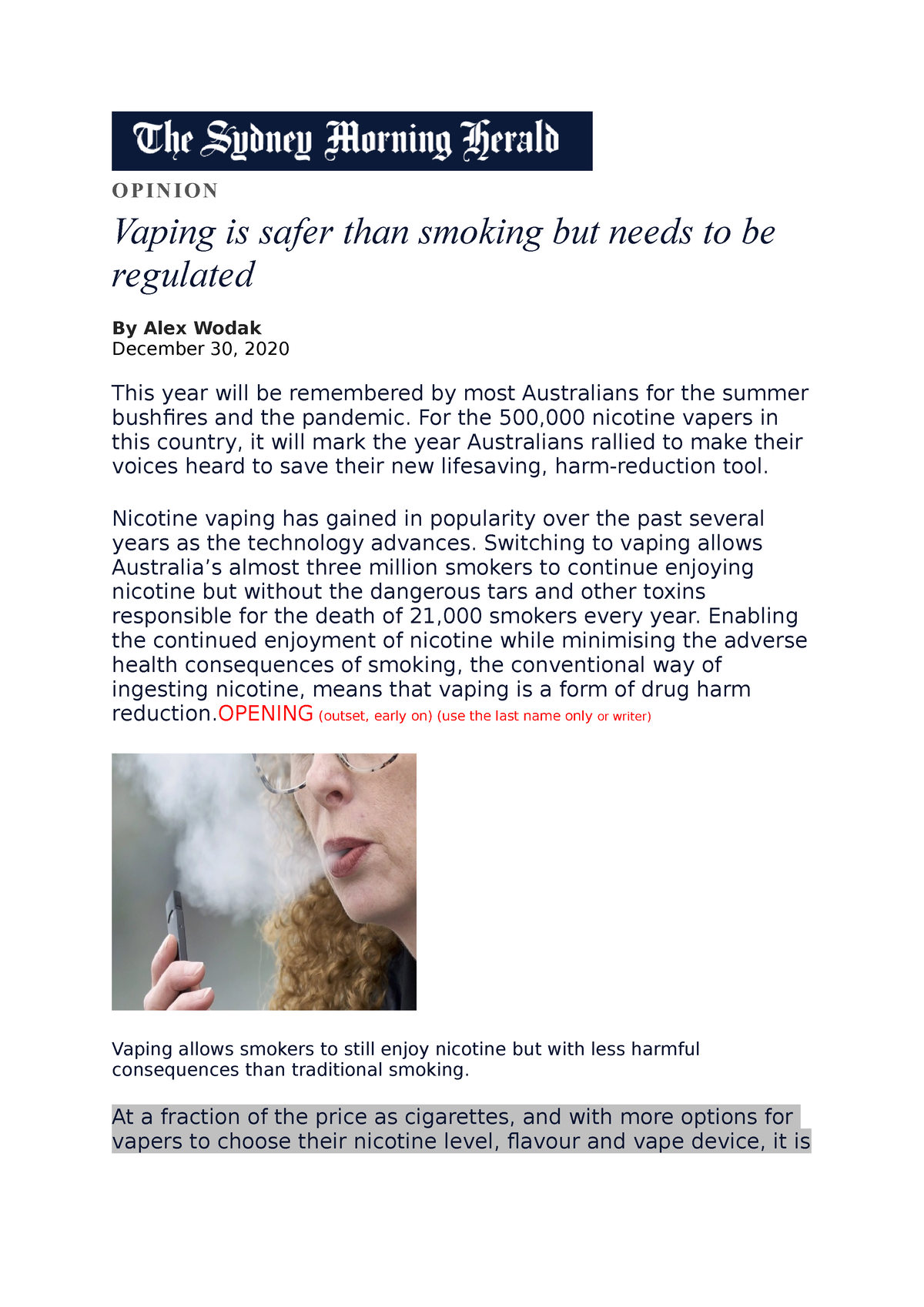 Opinion Vaping Safer than Smoking but Needs Regulation Studocu