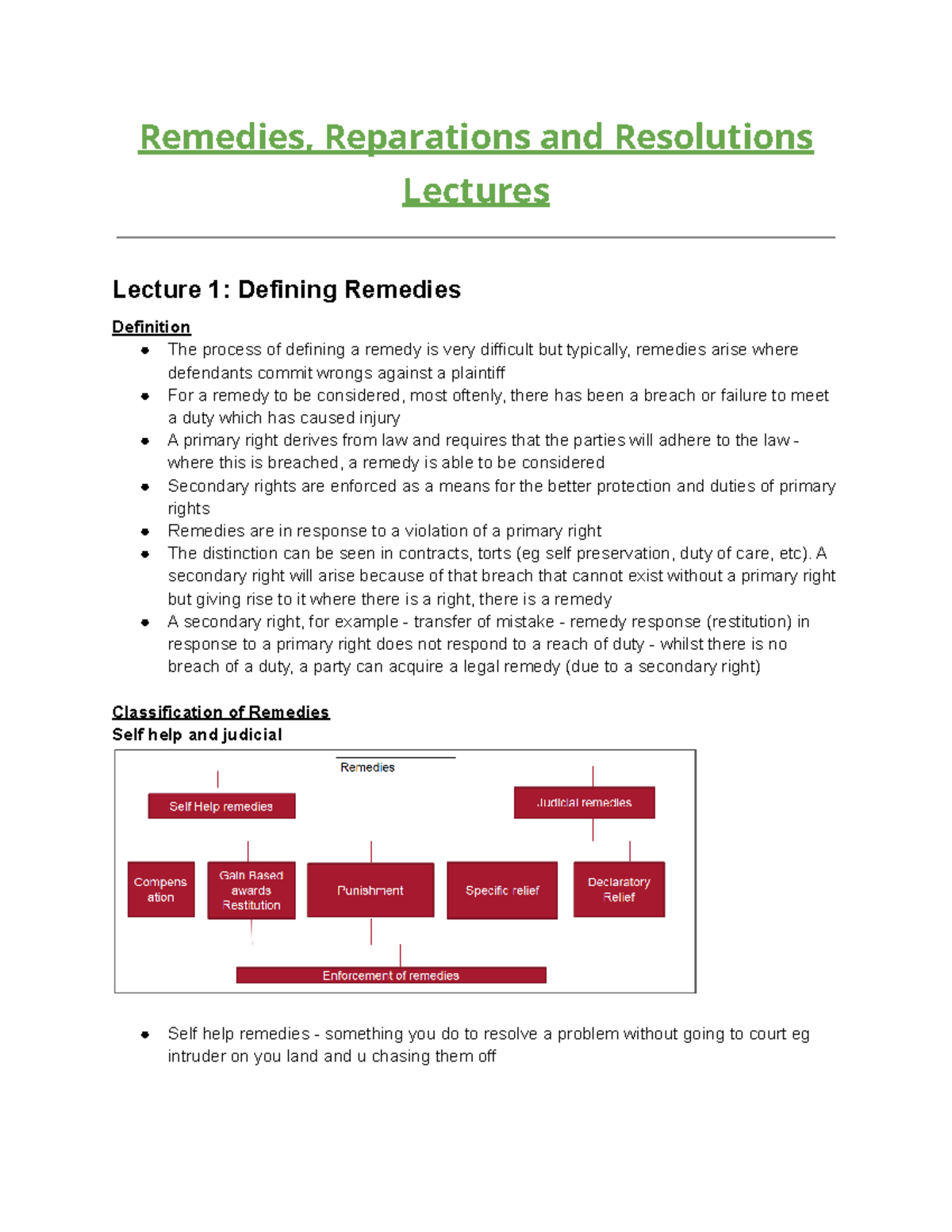 Remedies, Reparations and Resolutions Lectures - Remedies, Reparations ...
