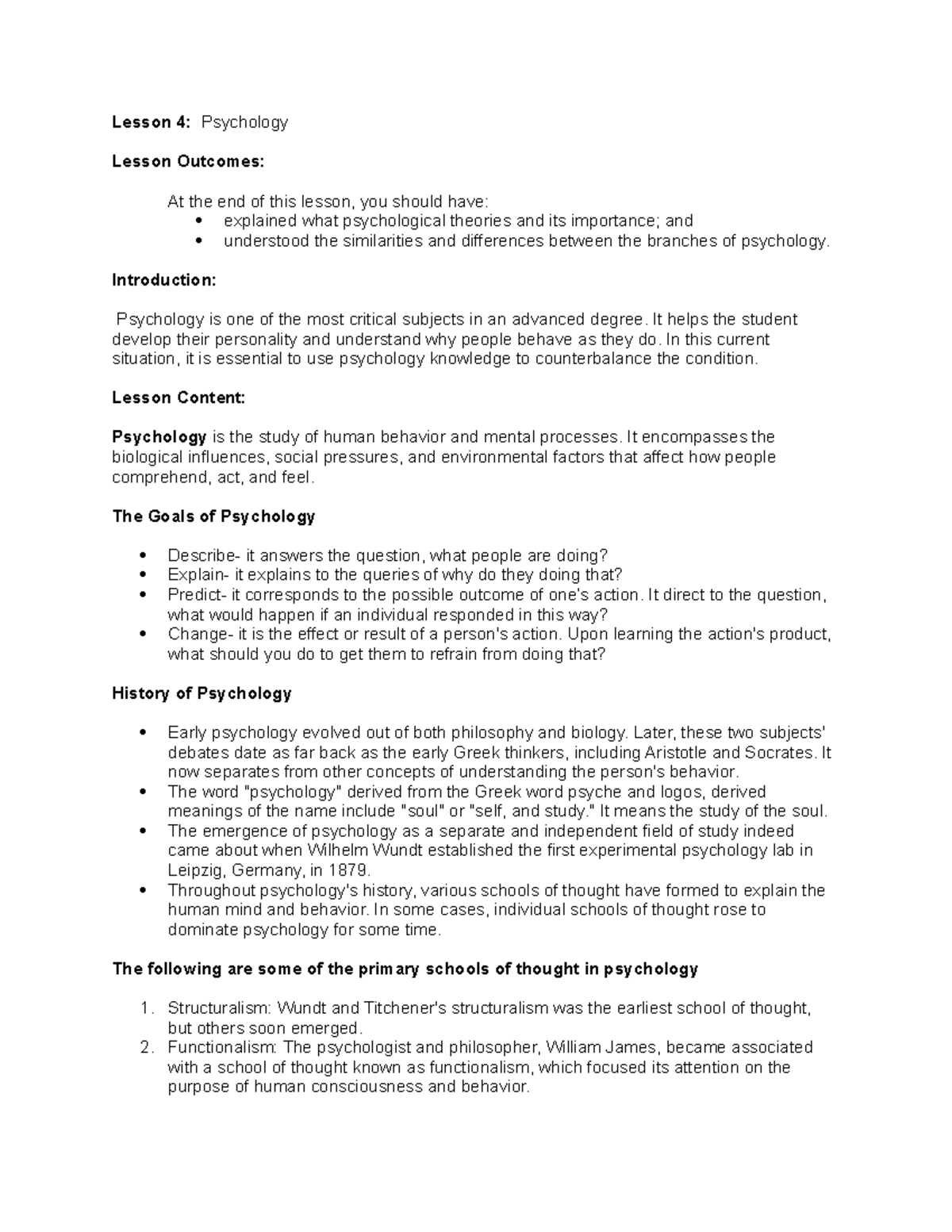 Lesson 4 - Psychology - Cognitive and the self - Lesson 4: Psychology ...