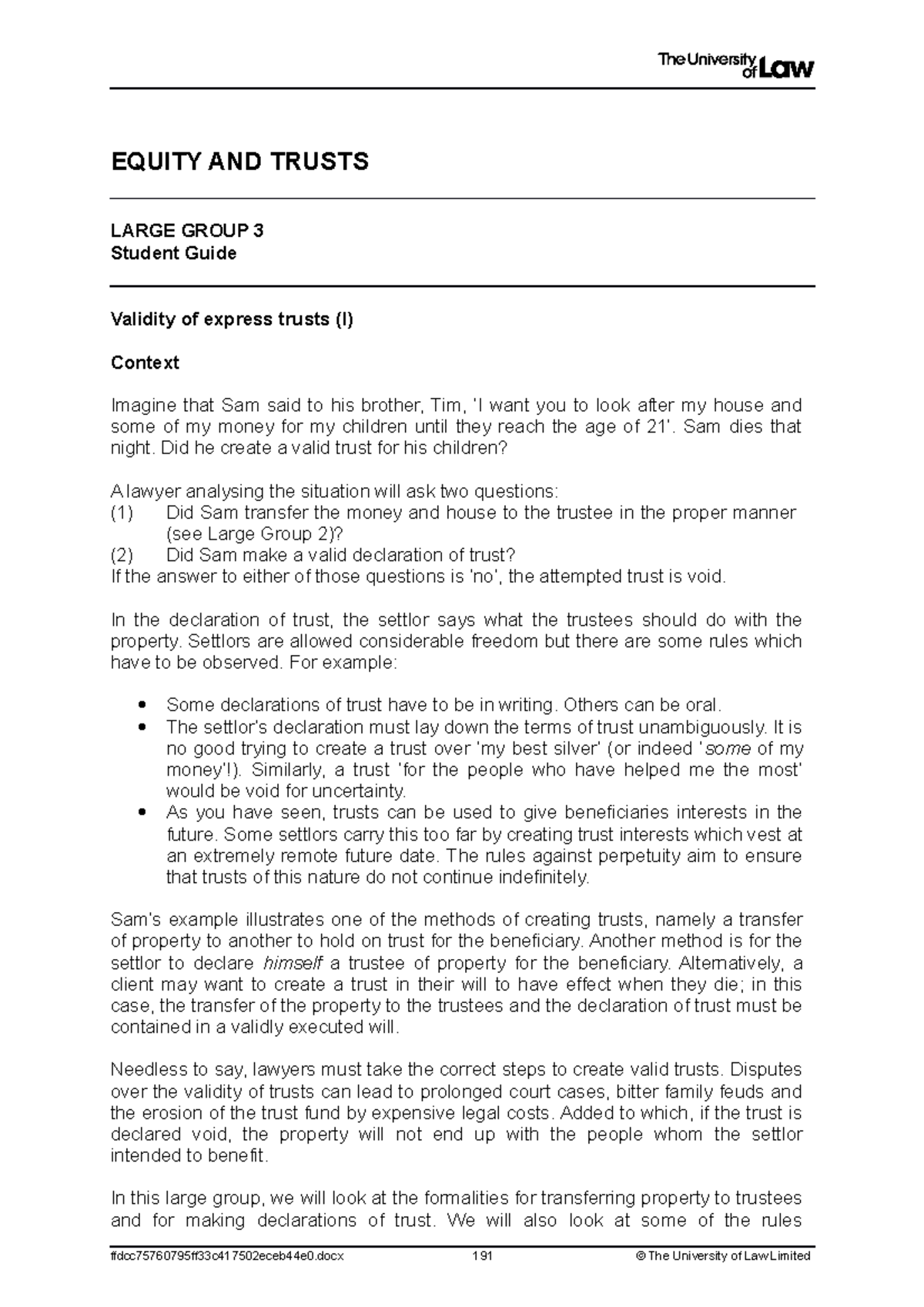 Large Group Three - 2021 - EQUITY AND TRUSTS LARGE GROUP 3 Student ...