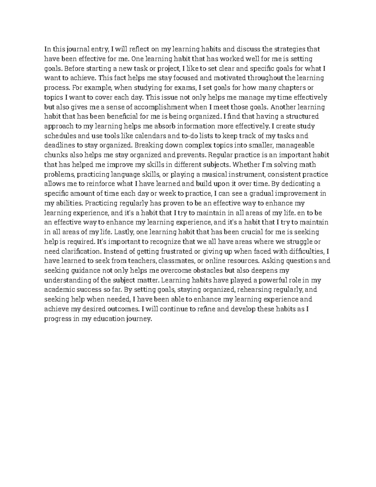 Journal habits - coursework for module - In this journal entry, I will ...