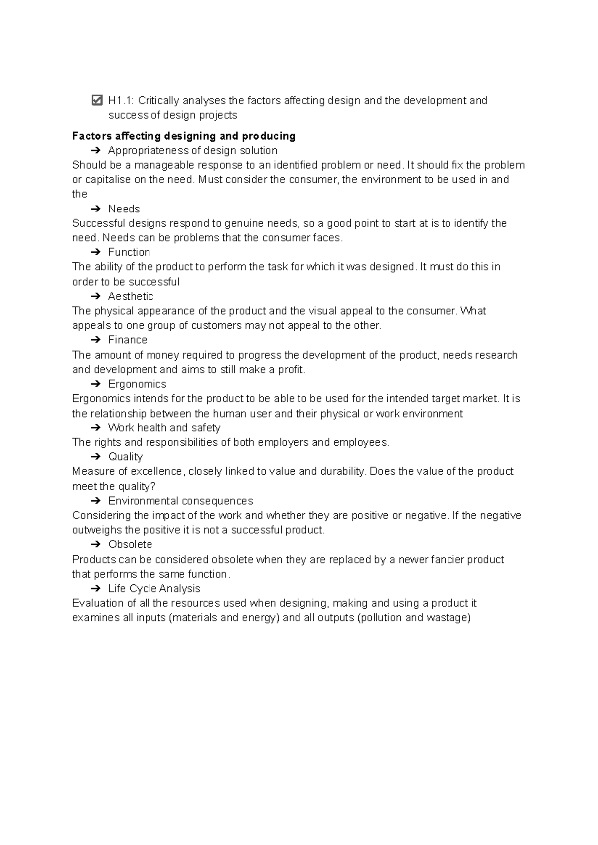 Dt new notes - H1: Critically analyses the factors affecting design and ...