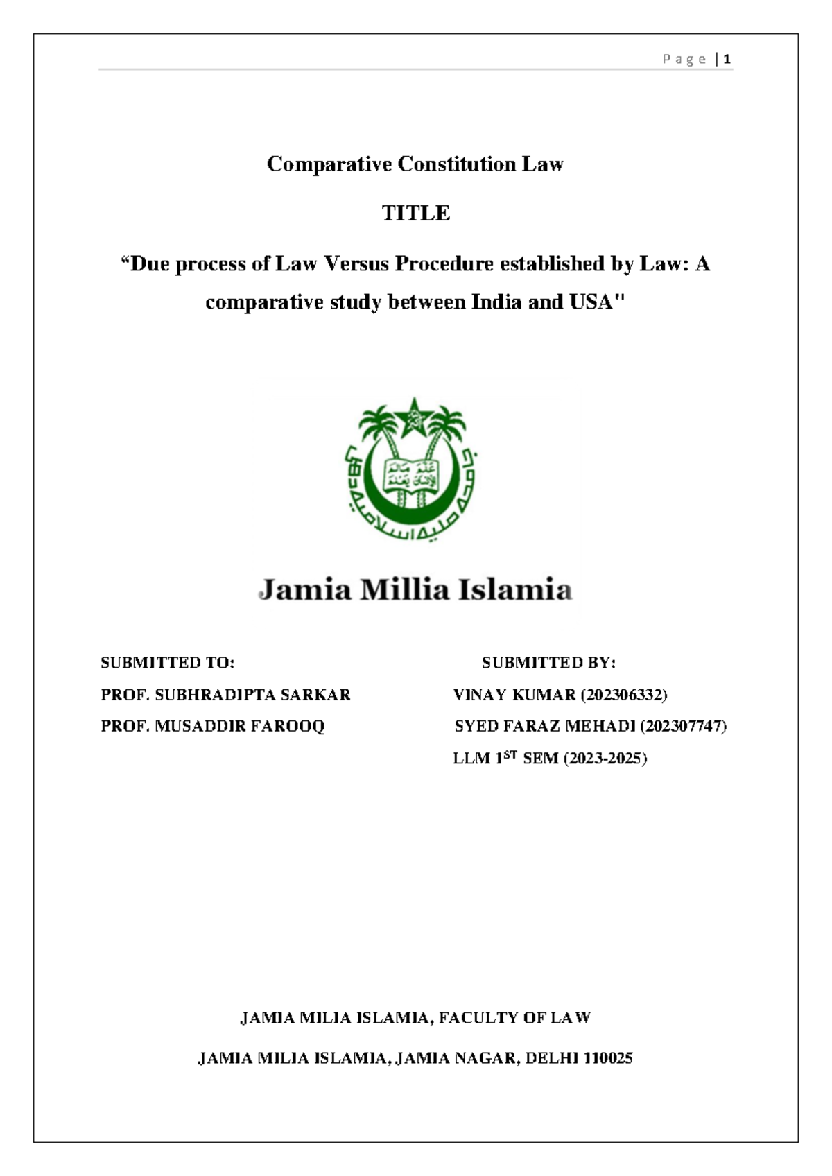 Constitutional Law Project SEM 1 - Comparative Constitution Law TITLE ...