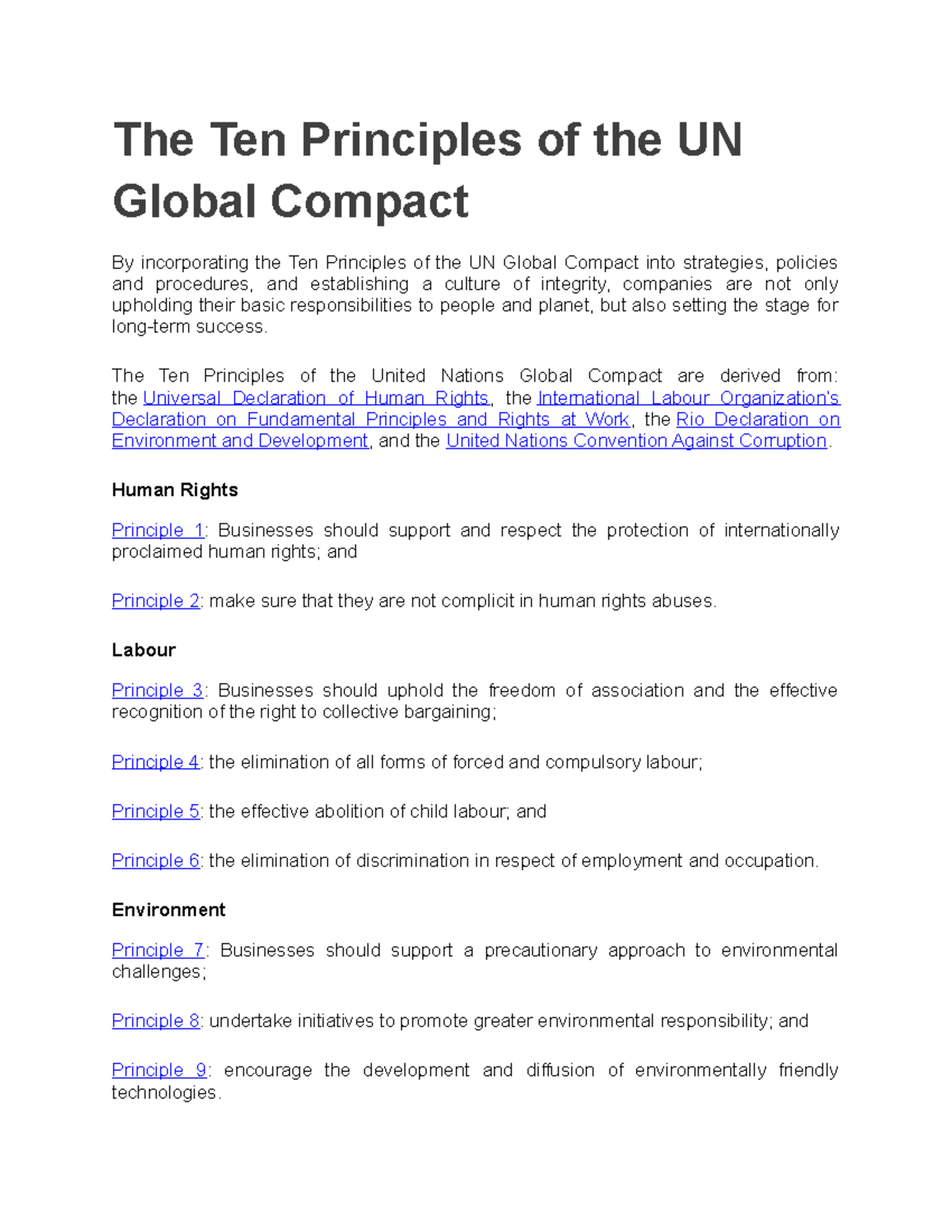 The Ten Principles Of The UN Global Compact - The Ten Principles Of The ...