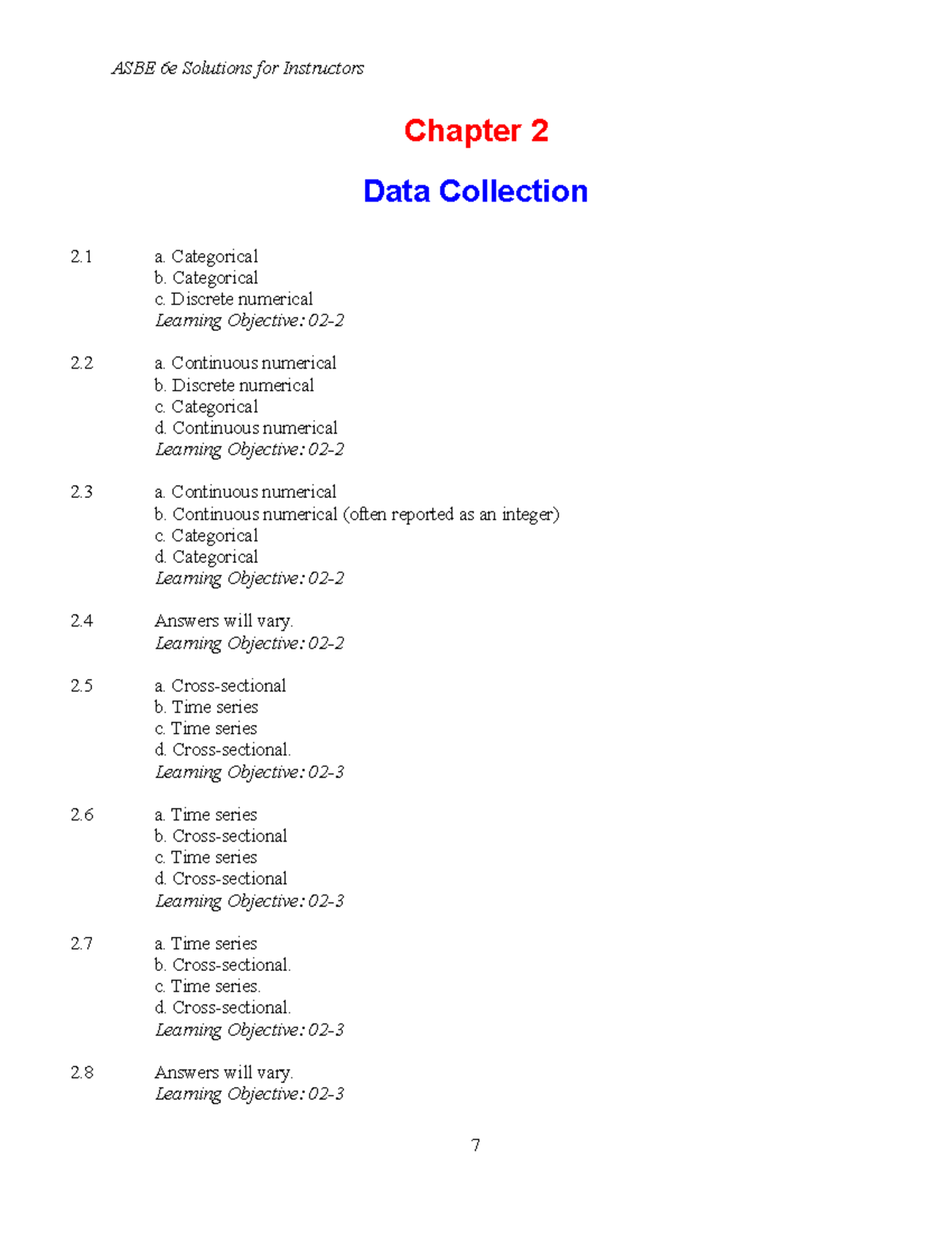 Chap002 ASBE 6e IM - Chapter 2 Data Collection 2 A. Categorical B ...