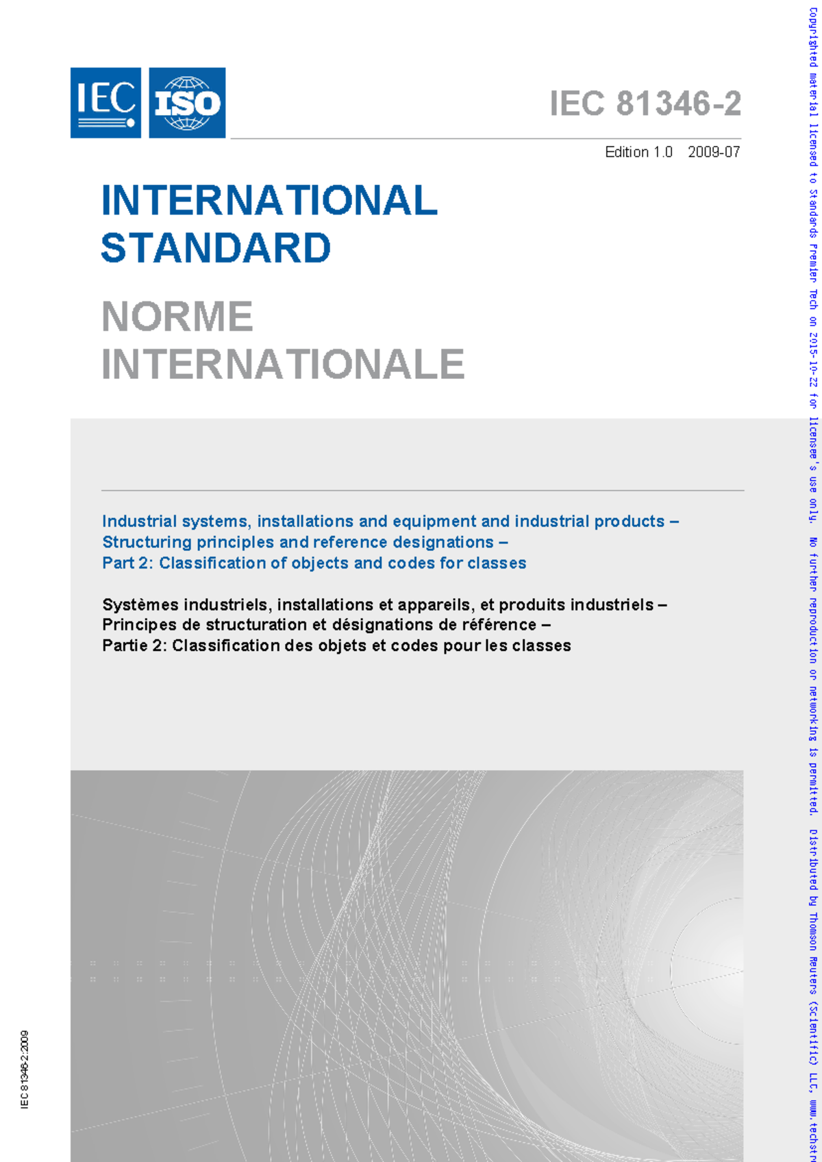IEC 81346-2 2009 - Classification of objects and codes for classes ...