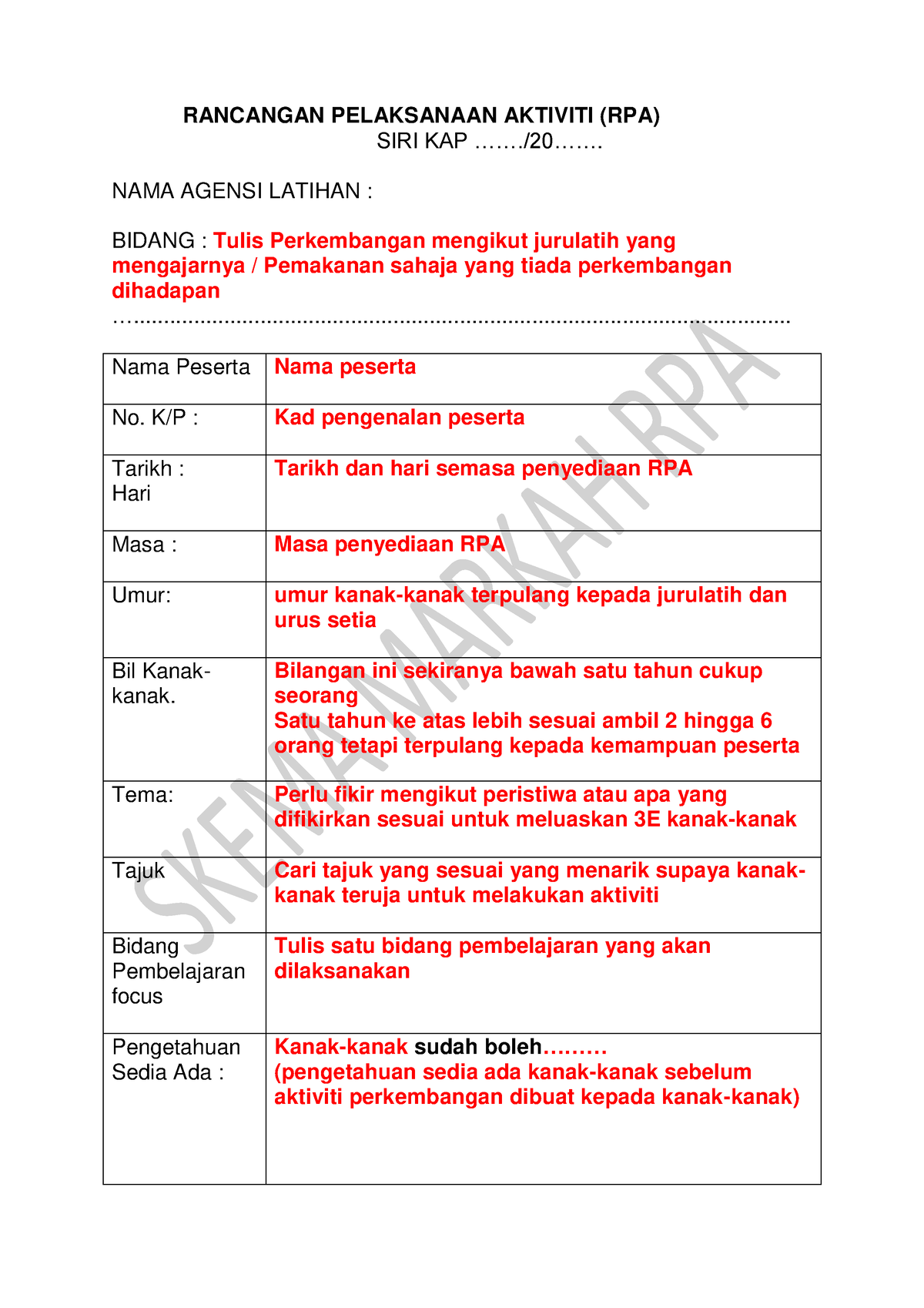 Format RPA DAN Contoh Final Jan 2022 - RANCANGAN PELAKSANAAN AKTIVITI ...