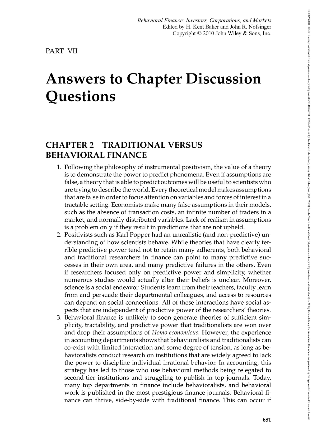 Behavioral Finance - 2010 - Baker - Answers To Chapter Discussion ...