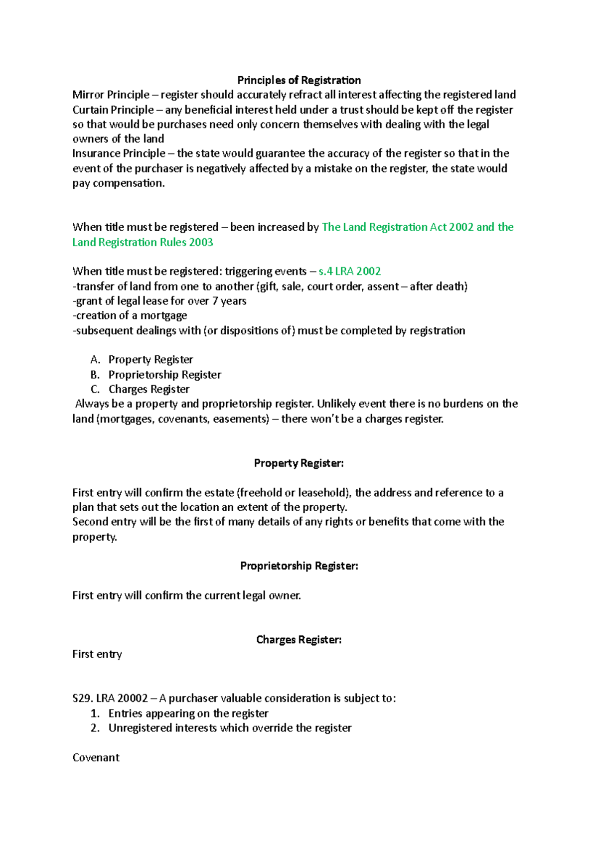 Registered Land Principles of Registration Mirror Principle