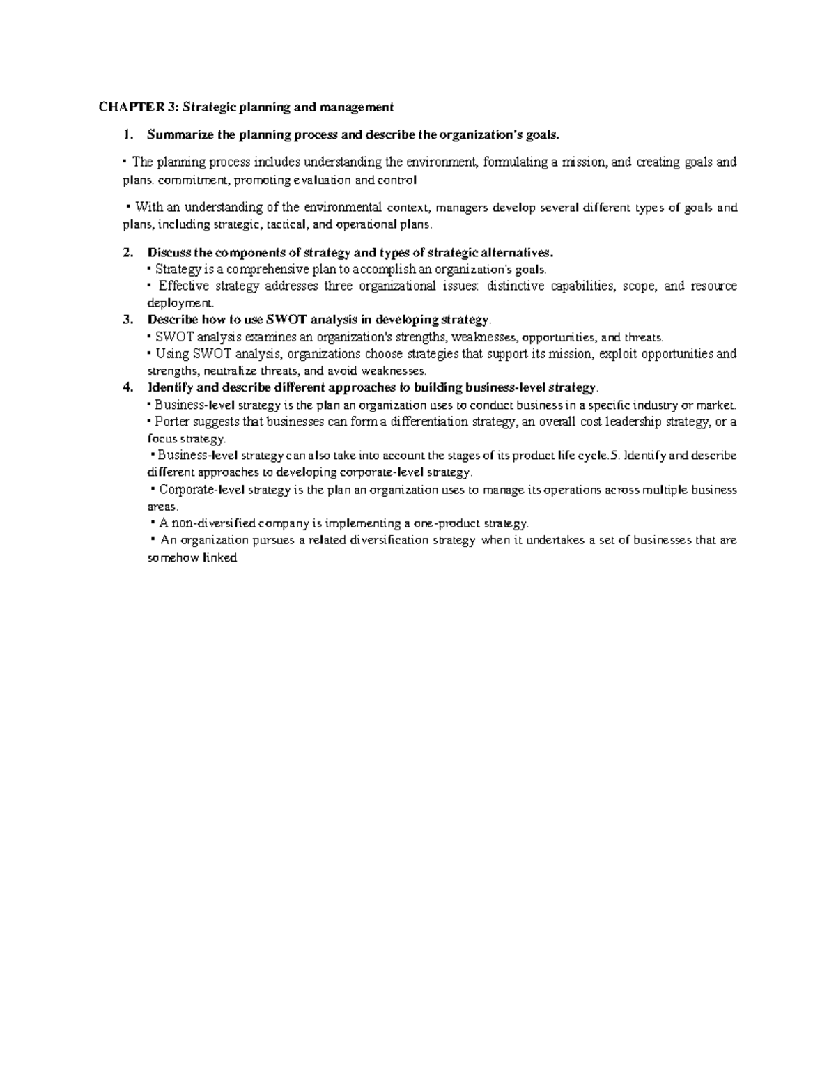 Chapter 3 summary Nguyễn Thu Phương - CHAPTER 3: Strategic planning and ...
