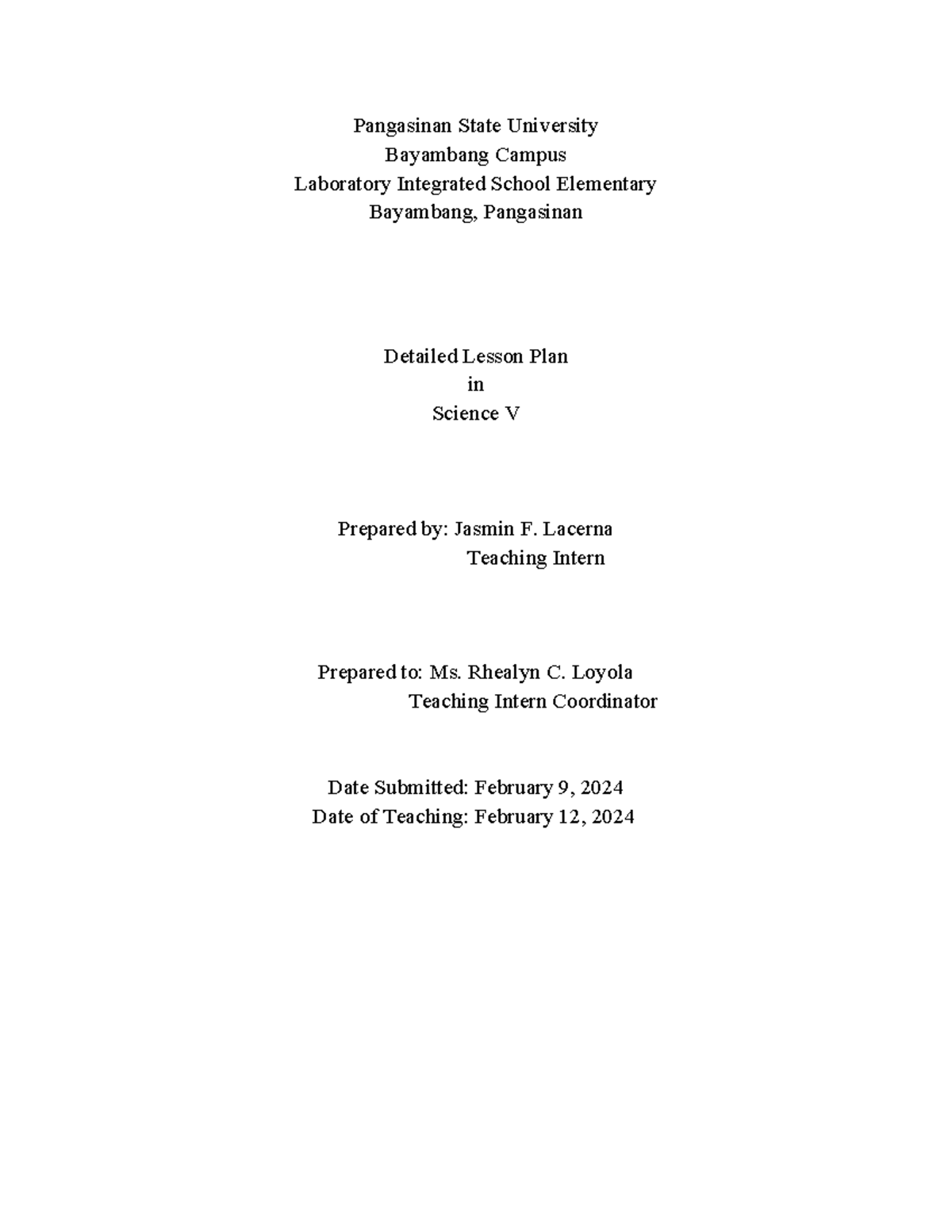 Deatailed Lesson PLAN IN Science 5 - Pangasinan State University ...