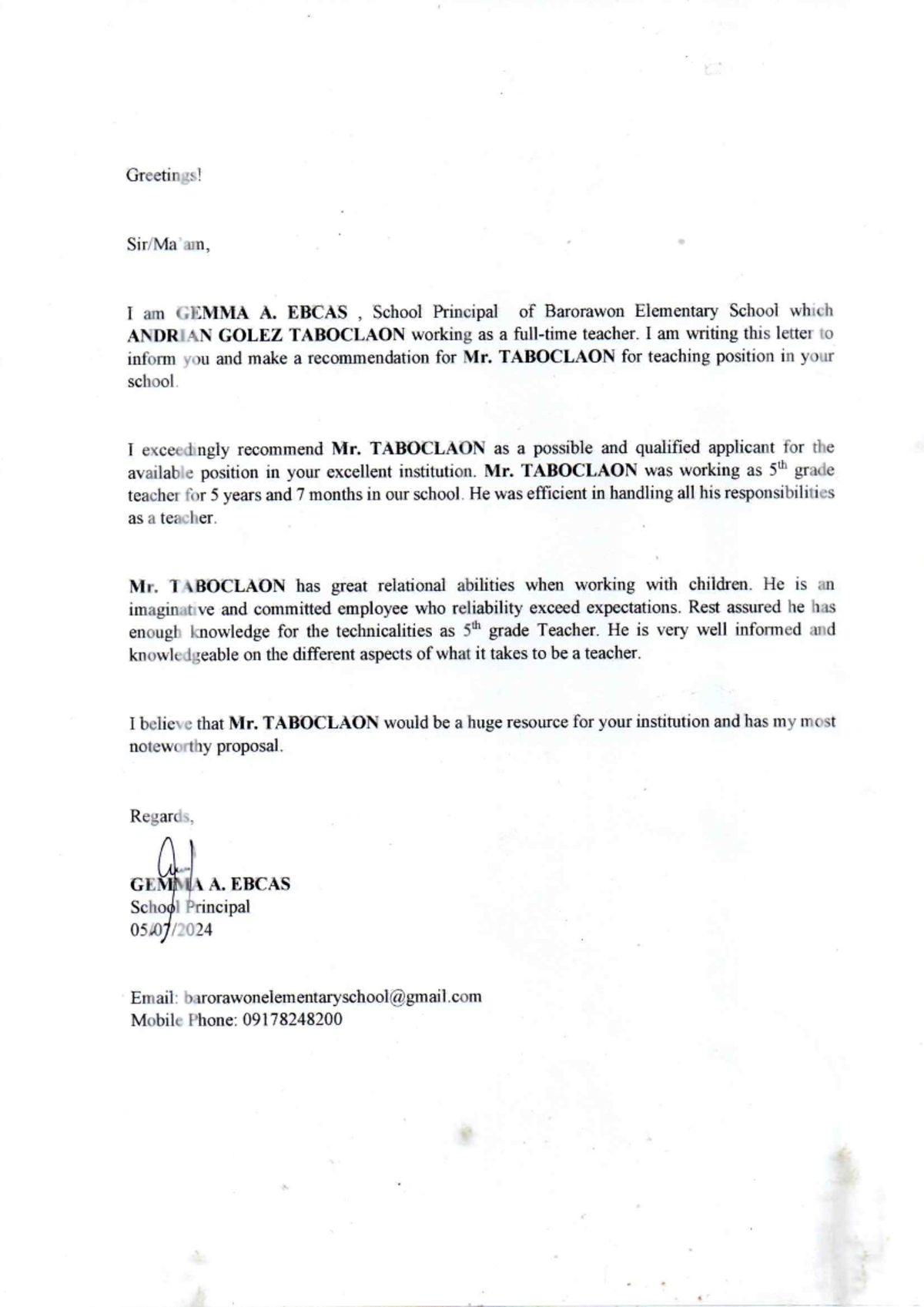 Recommendation Letter - Bachelor of Elementary Education - Studocu