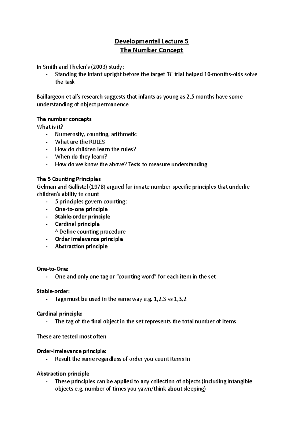 Developmental Lecture 5 - The Number Concept - Developmental Lecture 5 ...