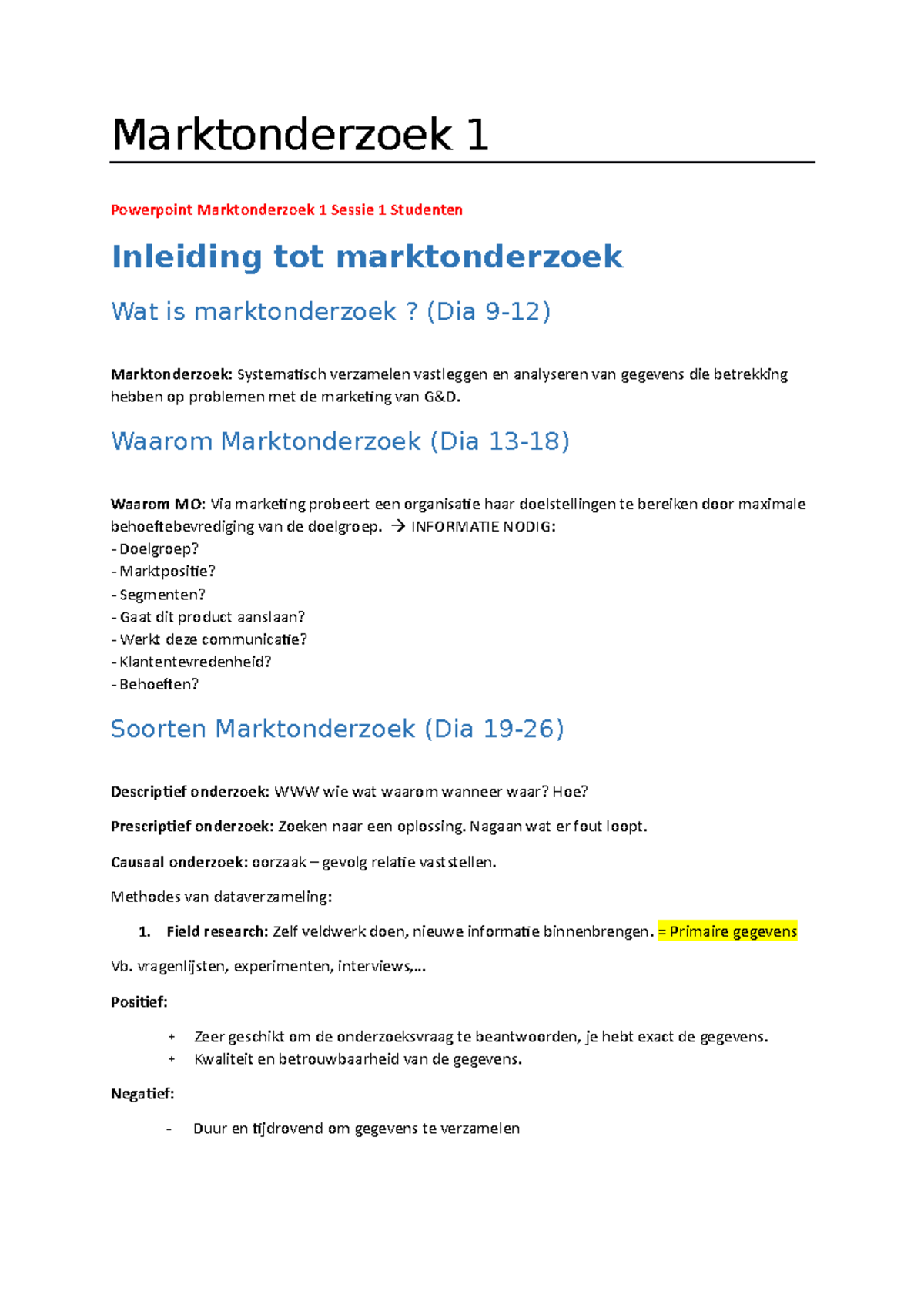 Marktonderzoek 1 Samenvatting - Marktonderzoek 1 Powerpoint ...