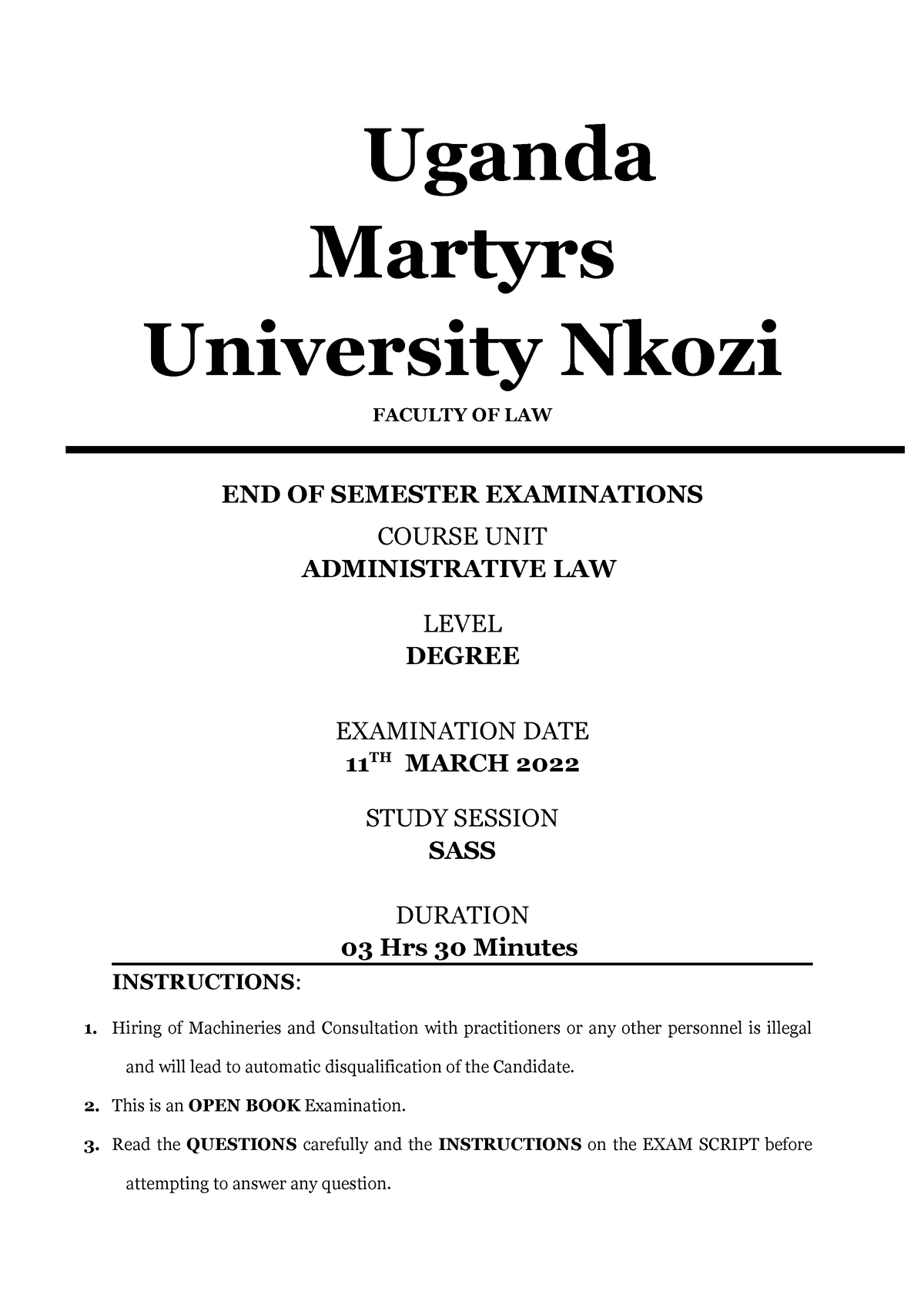 uganda martyrs university dissertation format