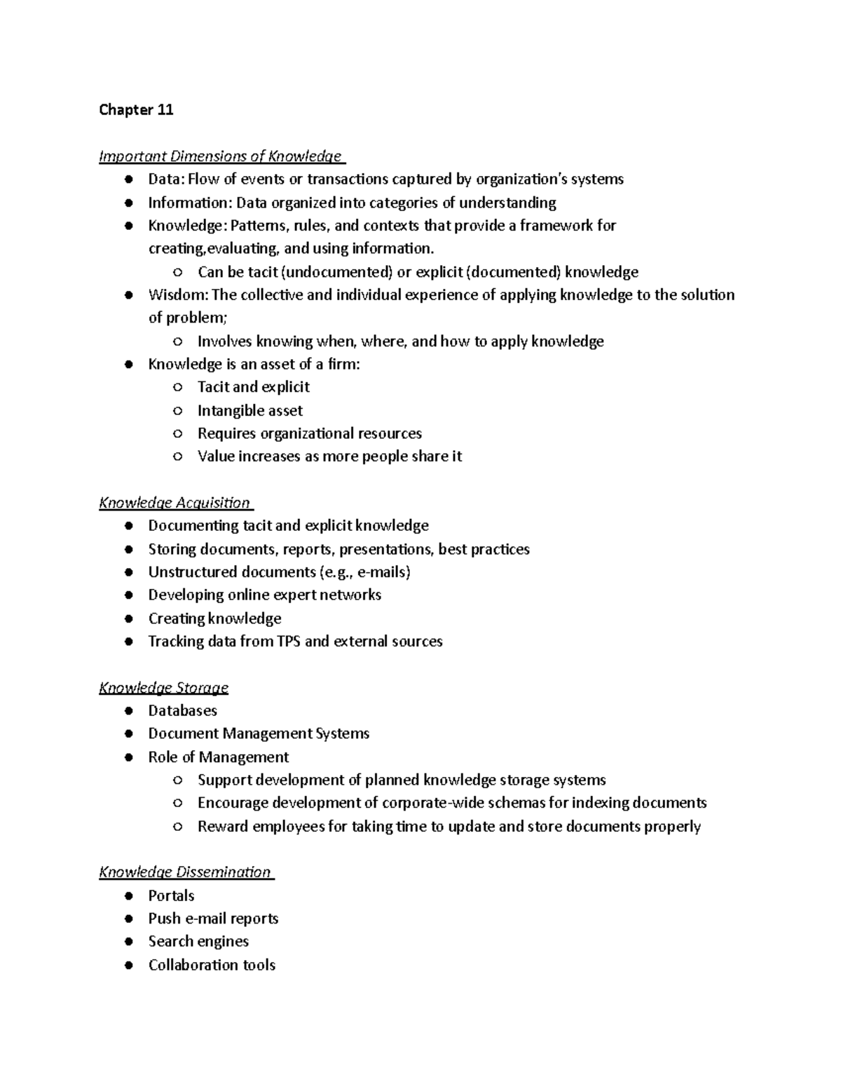 Chapter 11 - Class notes - Chapter 11 Important Dimensions of Knowledge ...